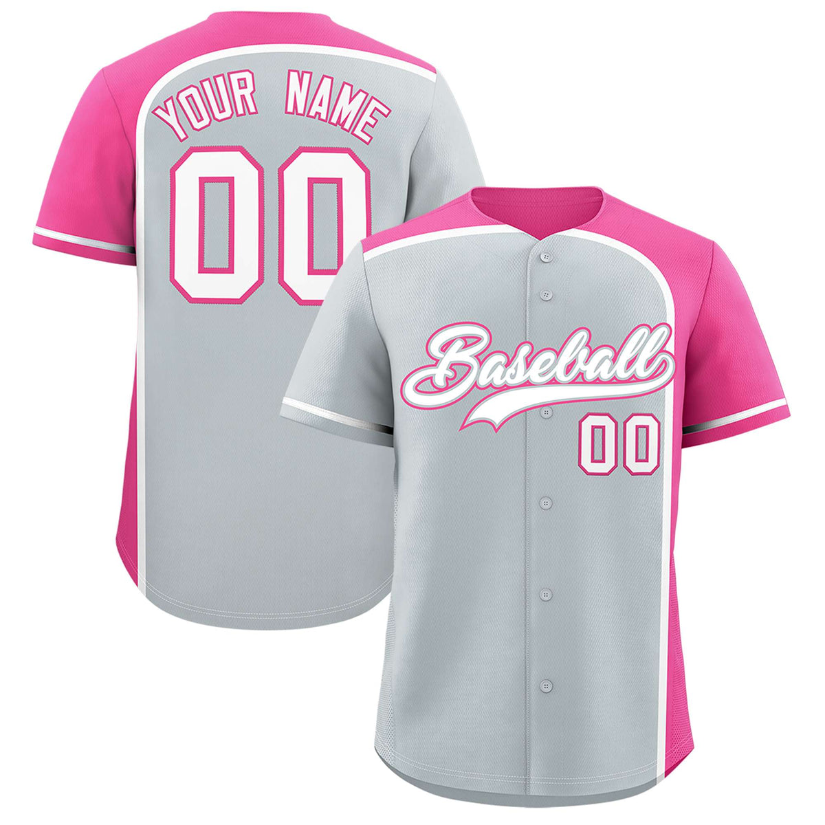 Custom Silver Pink Personalized Color Block Authentic Baseball jersey