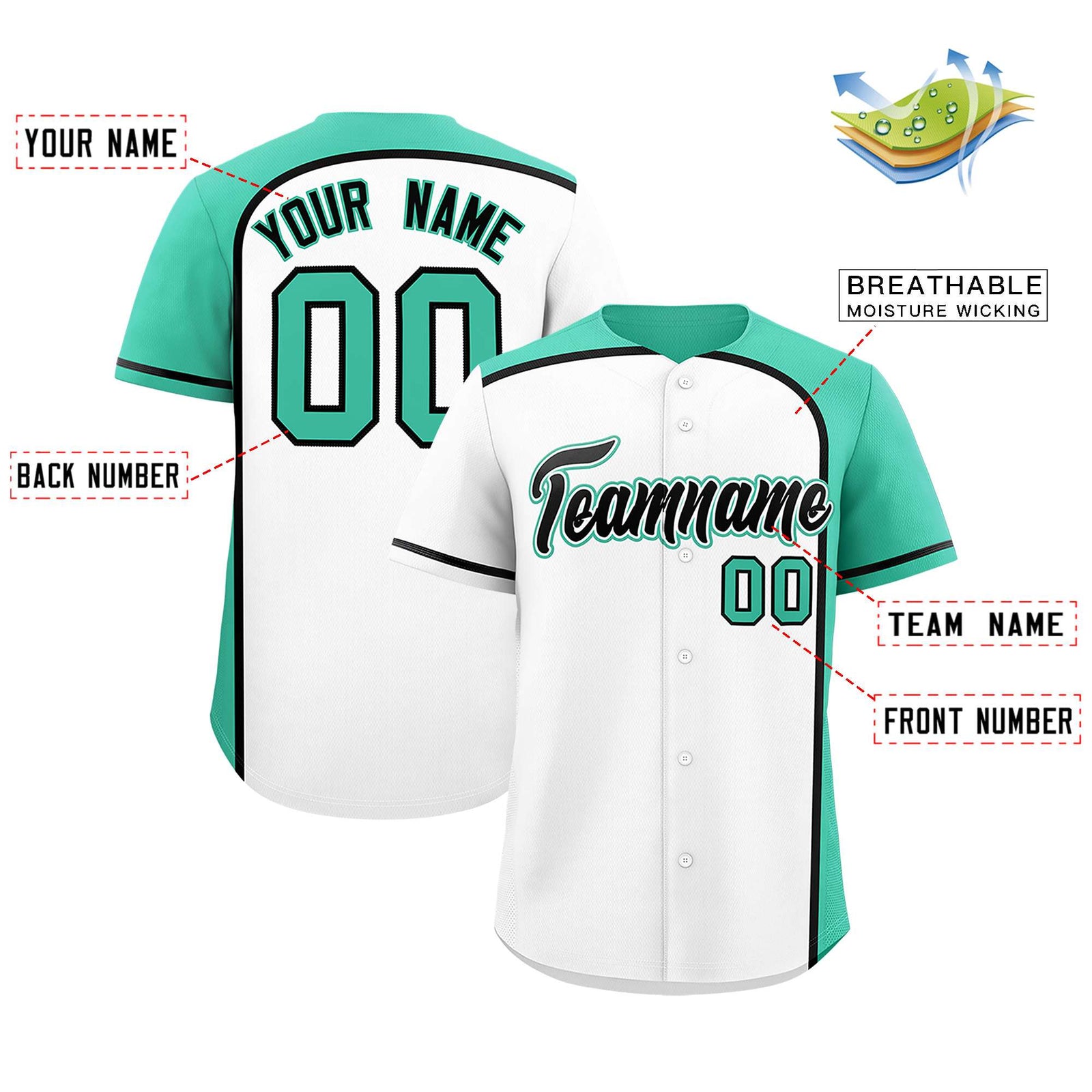 Custom White Bright Green Personalized Color Block Authentic Baseball jersey