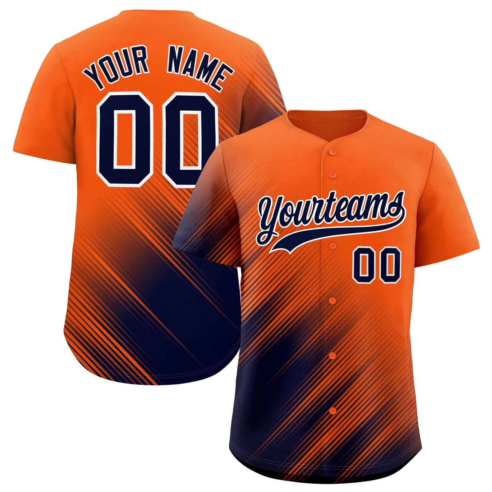 Custom Orange Navy Diagonal Stripe Personalized Gradient Fashion Baseball Jersey
