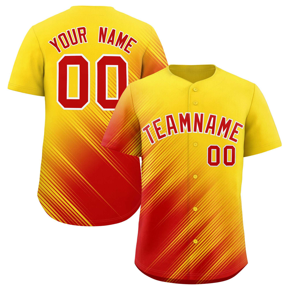 Custom Gold Red Diagonal Stripe Personalized Gradient Fashion Baseball Jersey