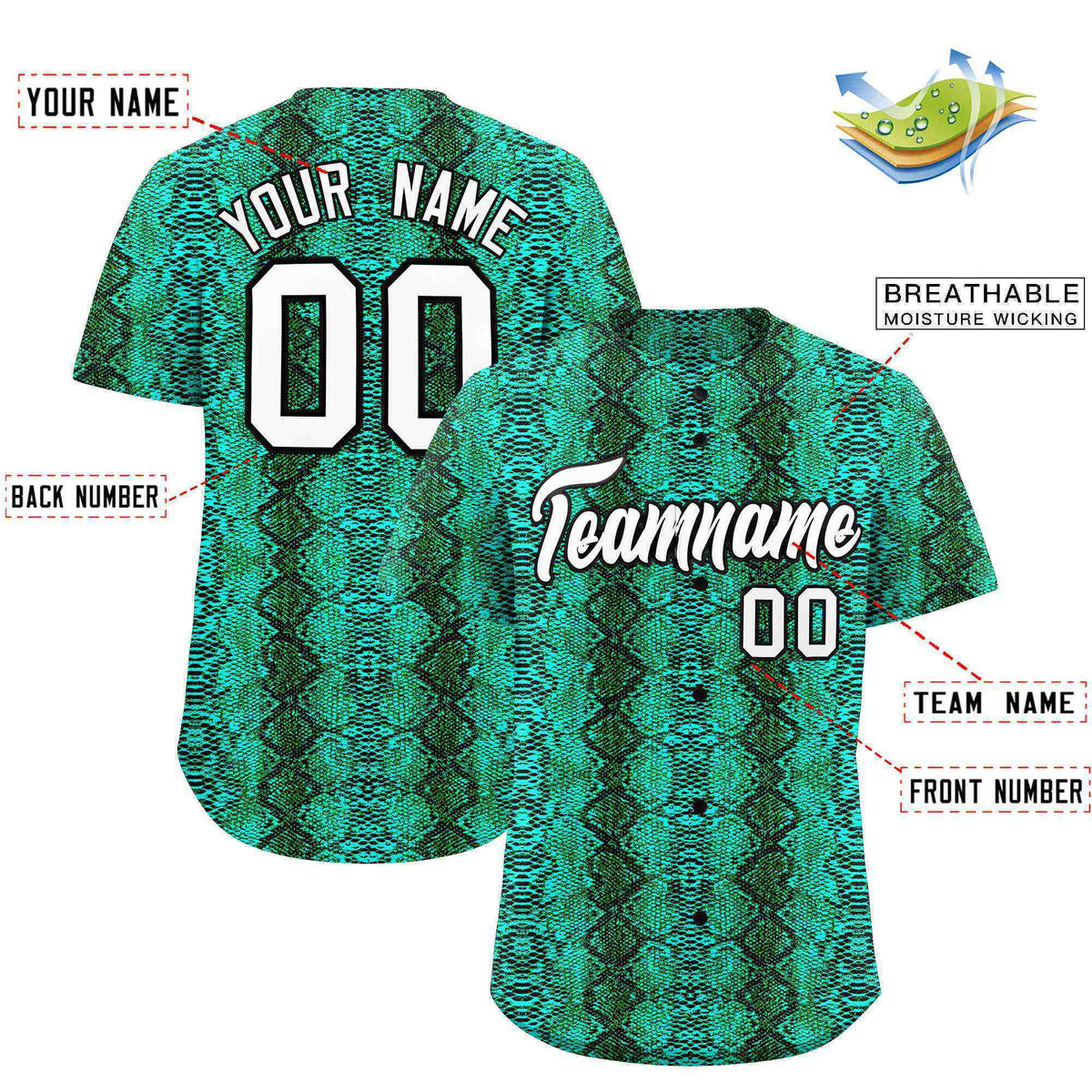 Custom Multi Color Snakeskin Pattern Authentic Baseball Jersey