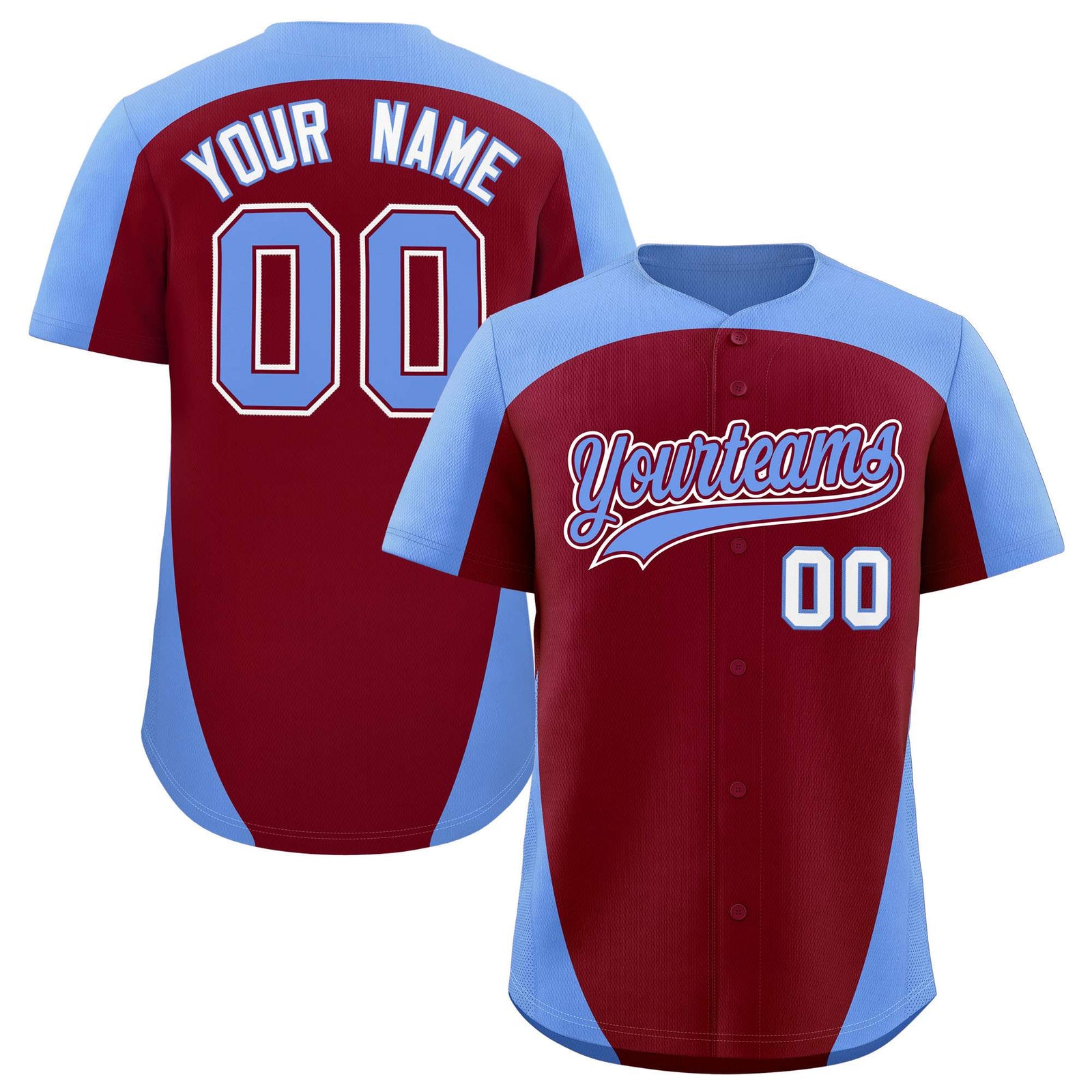 Custom Crimson Light Blue Personalized Edge Color Block Authentic Baseball Jersey