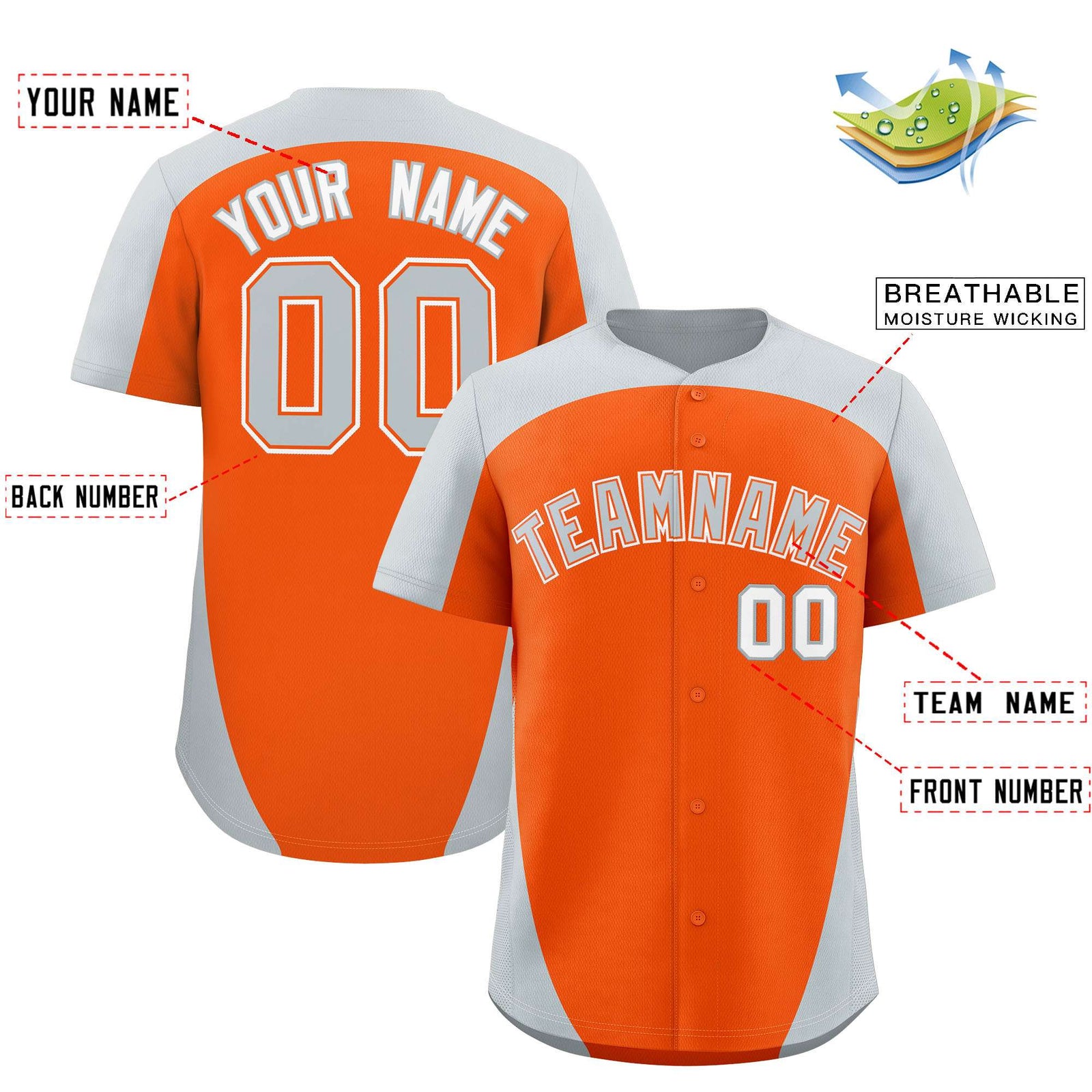 Custom Orange Silver Personalized Edge Color Block Authentic Baseball Jersey