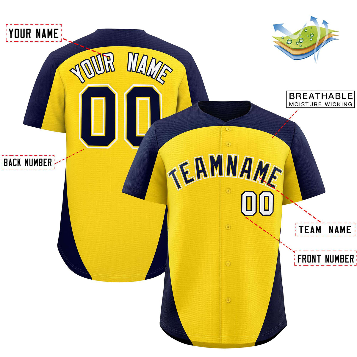 Custom Gold Navy Personalized Edge Color Block Authentic Baseball Jersey