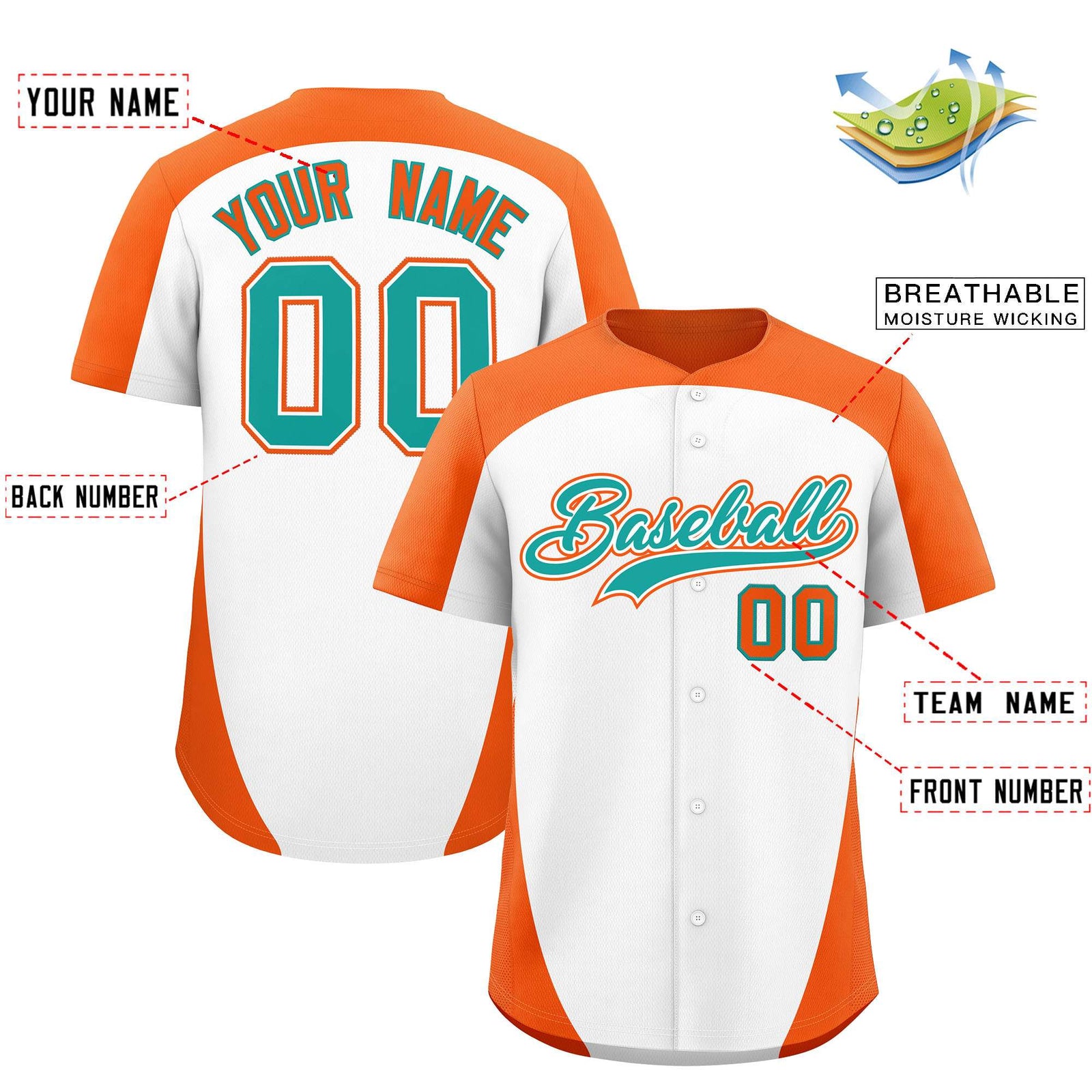 Custom White Orange Personalized Edge Color Block Authentic Baseball Jersey