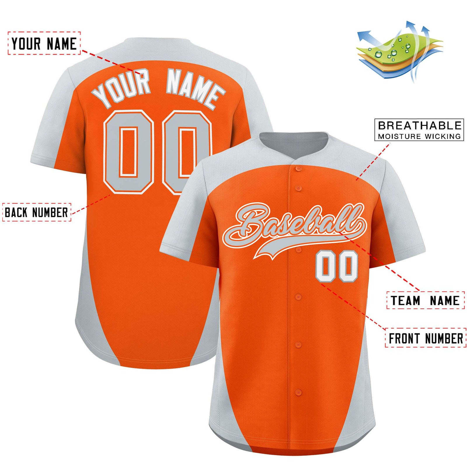 Custom Orange Silver Personalized Edge Color Block Authentic Baseball Jersey