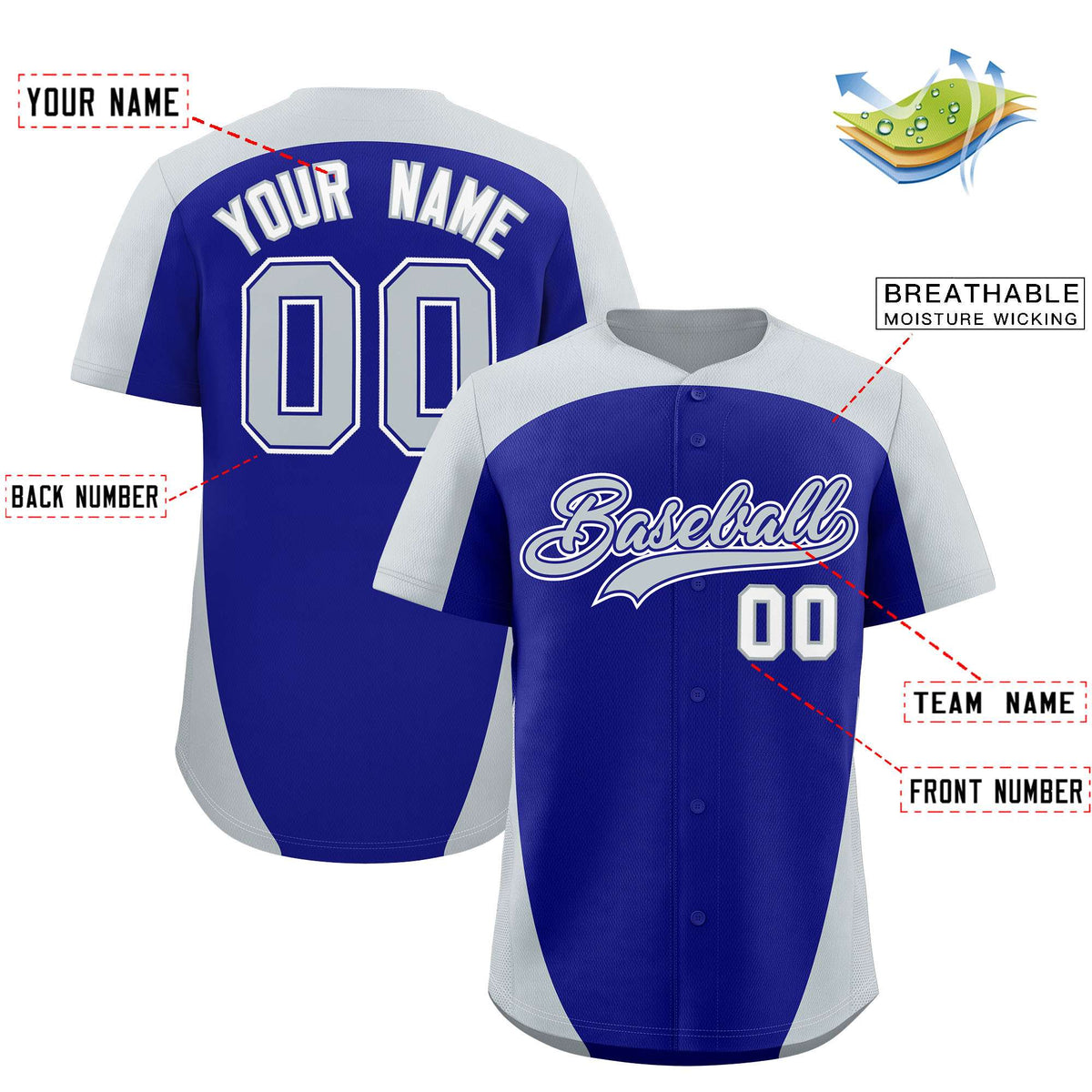 Custom Royal Silver Personalized Edge Color Block Authentic Baseball Jersey