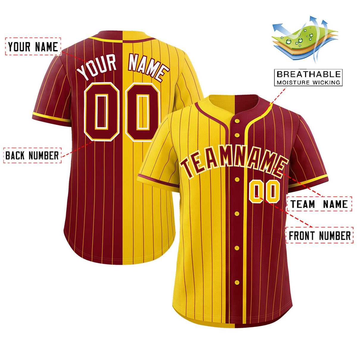 Custom Gold Crimson Two Tone Striped Fashion Authentic Baseball Jersey
