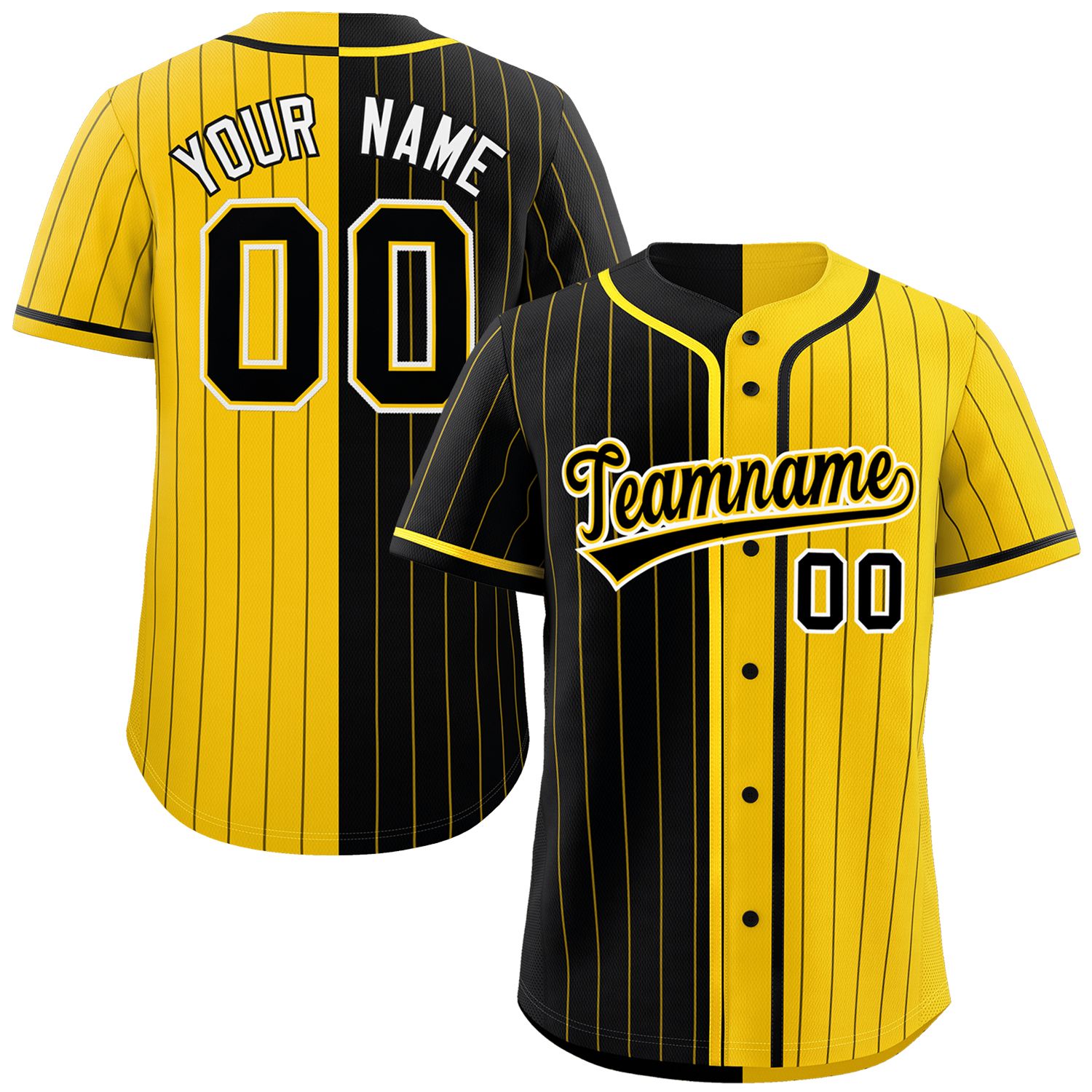 Custom Black Gold Two Tone Striped Fashion Authentic Baseball Jersey