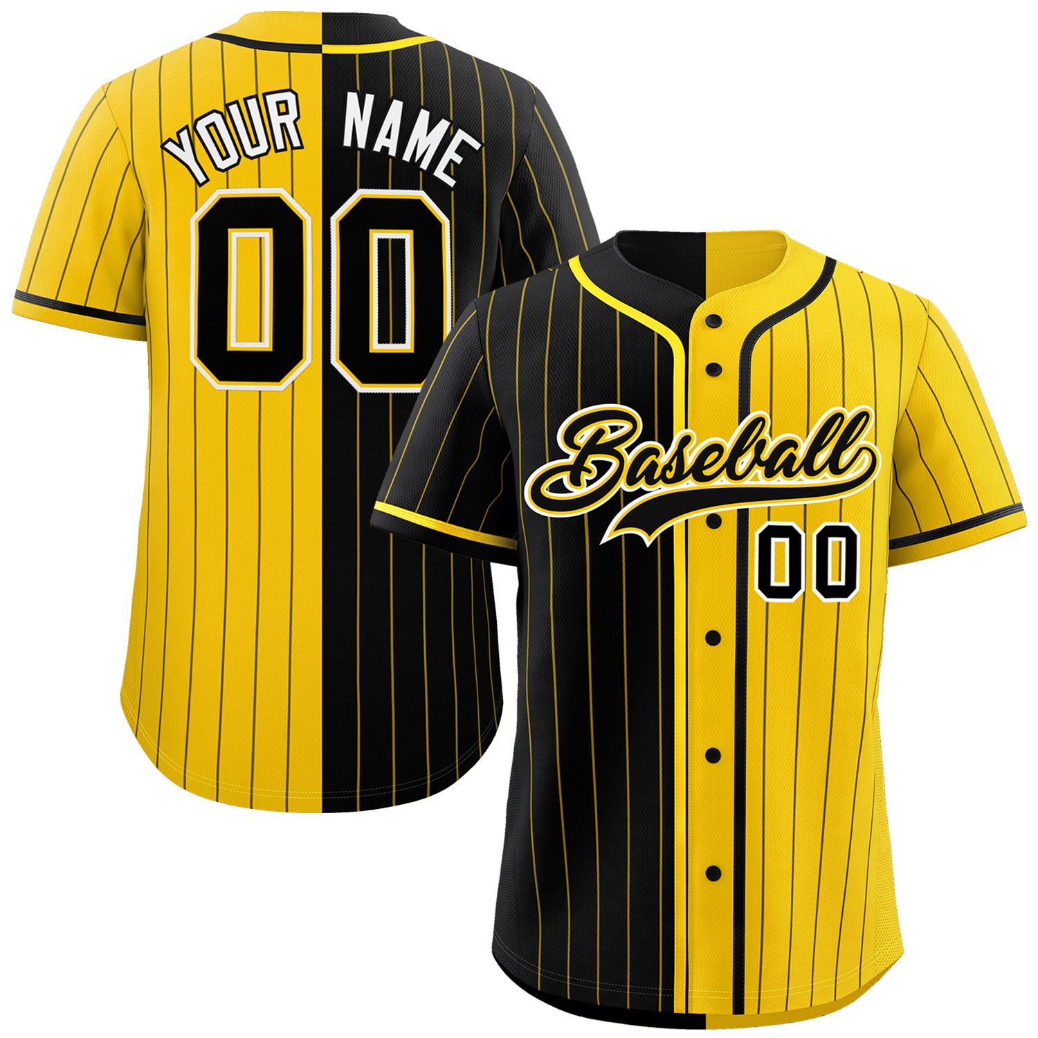 Custom Black Gold Two Tone Striped Fashion Authentic Baseball Jersey