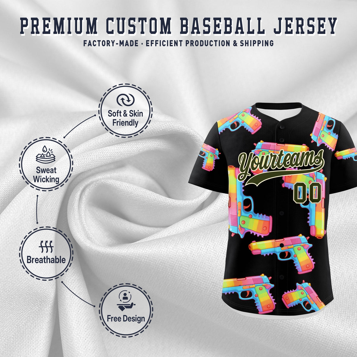 Custom Youth Baseball Jersey Black Olive Sugar-Coated Firepower Graffiti Pattern Urban Fashion