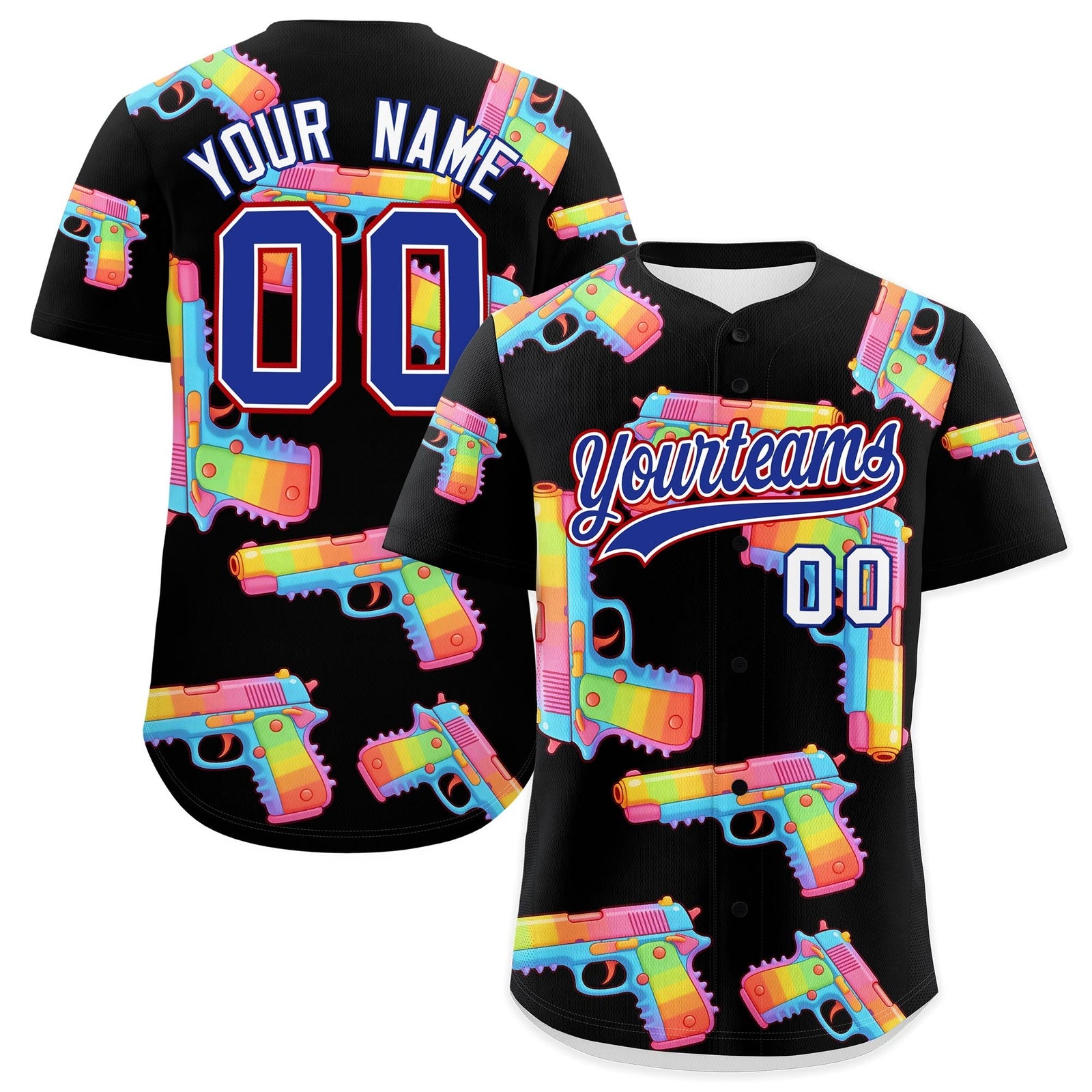 Custom Youth Baseball Jersey Black Royal Blue Sugar-Coated Firepower Graffiti Pattern Street Style