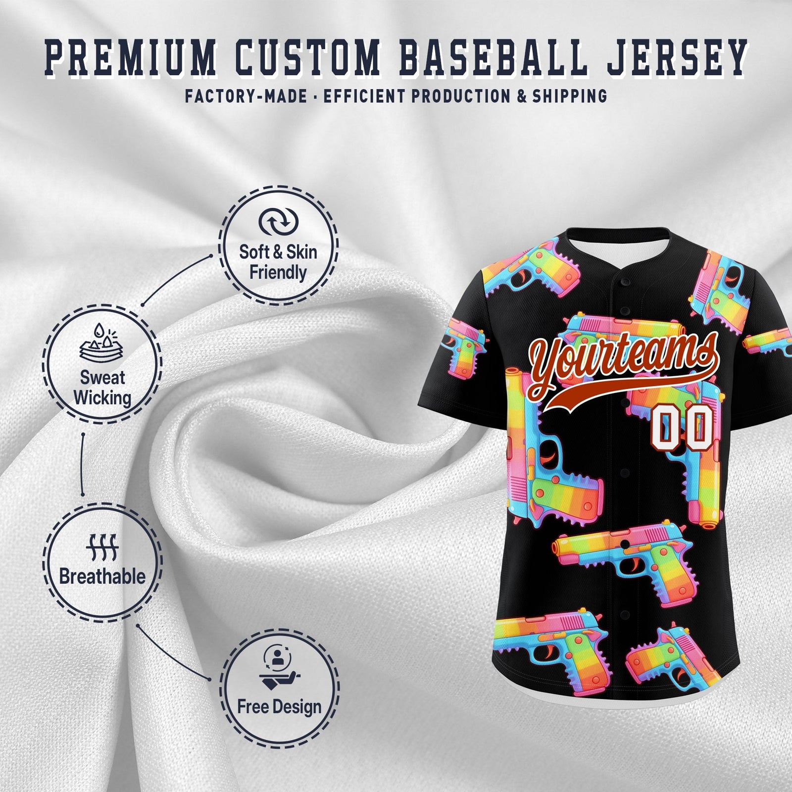 Custom Youth Baseball Jersey Black Dark Orange Sugar-Coated Firepower Graffiti Pattern Urban Fashion