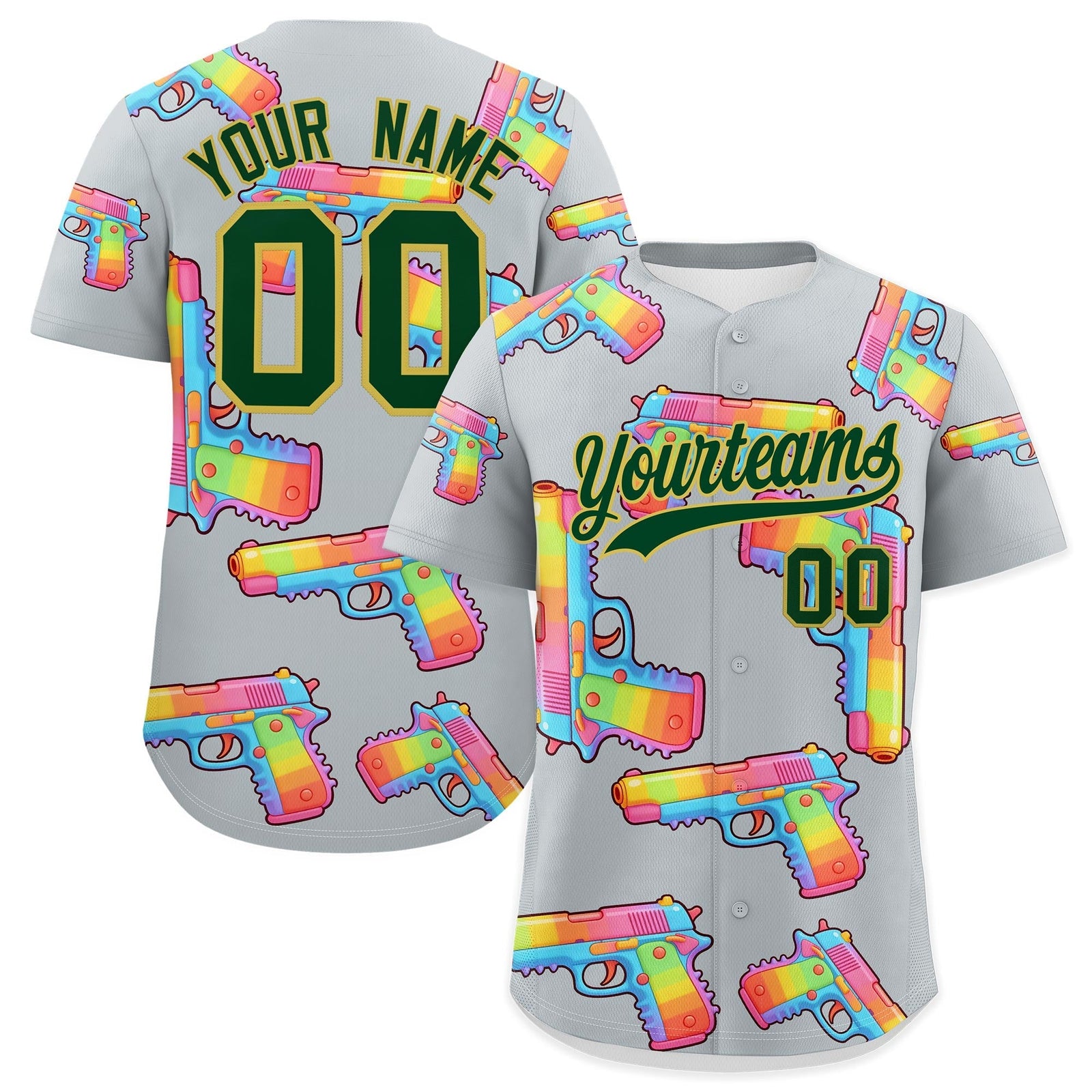 Custom Youth Baseball Jersey Silver Dark Green Sugar-Coated Firepower Graffiti Pattern Hip-hop