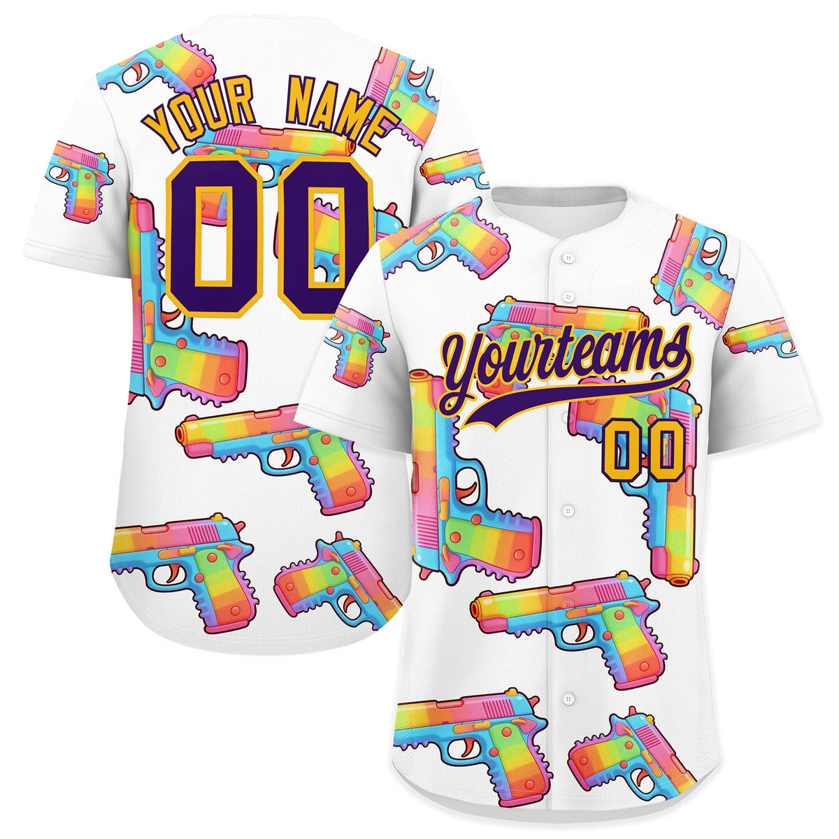 Custom Youth Baseball Jersey White Purple Sugar-Coated Firepower Graffiti Pattern Hip-hop
