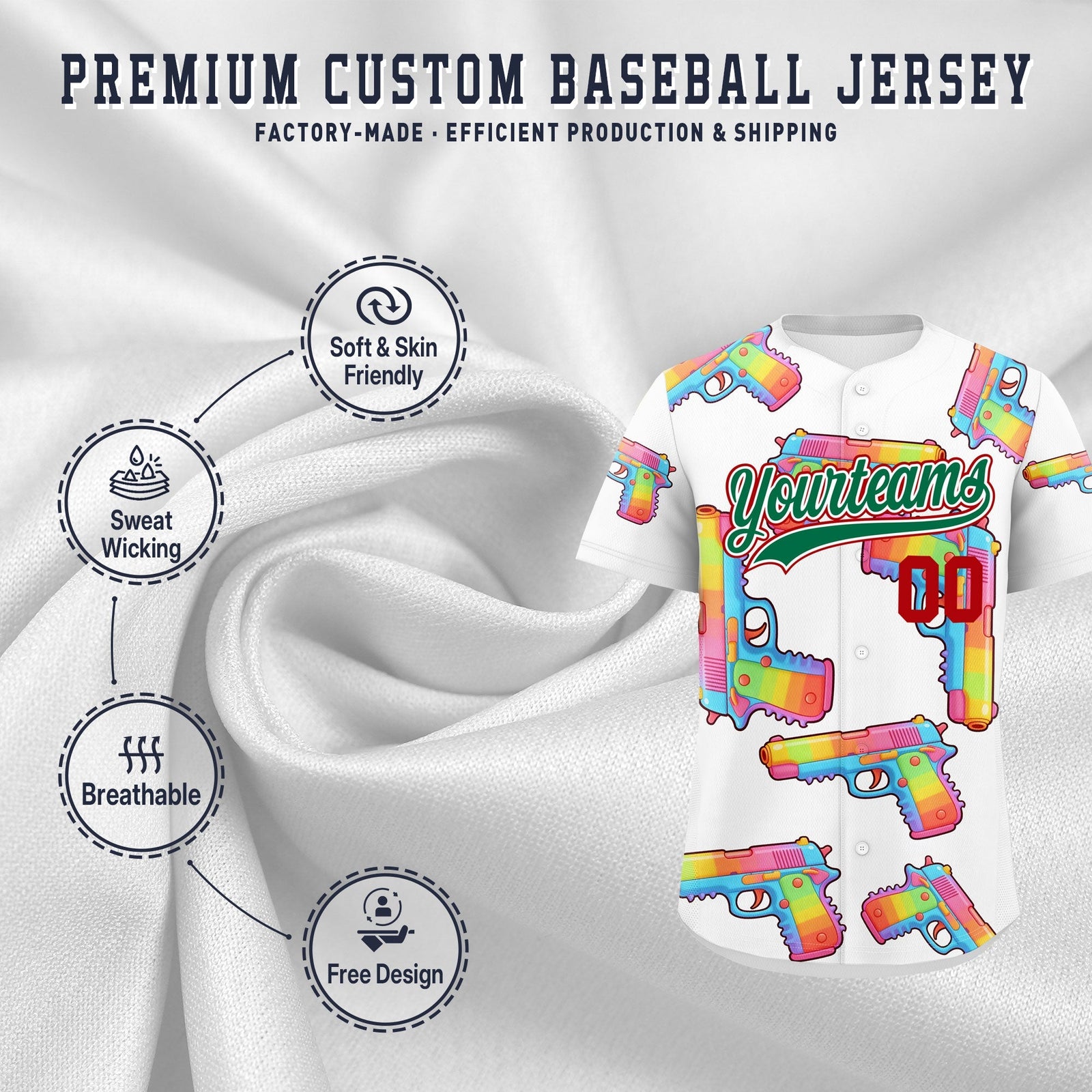 Custom Youth Baseball Jersey White Kelly Green Sugar-Coated Firepower Graffiti Pattern Hip-hop