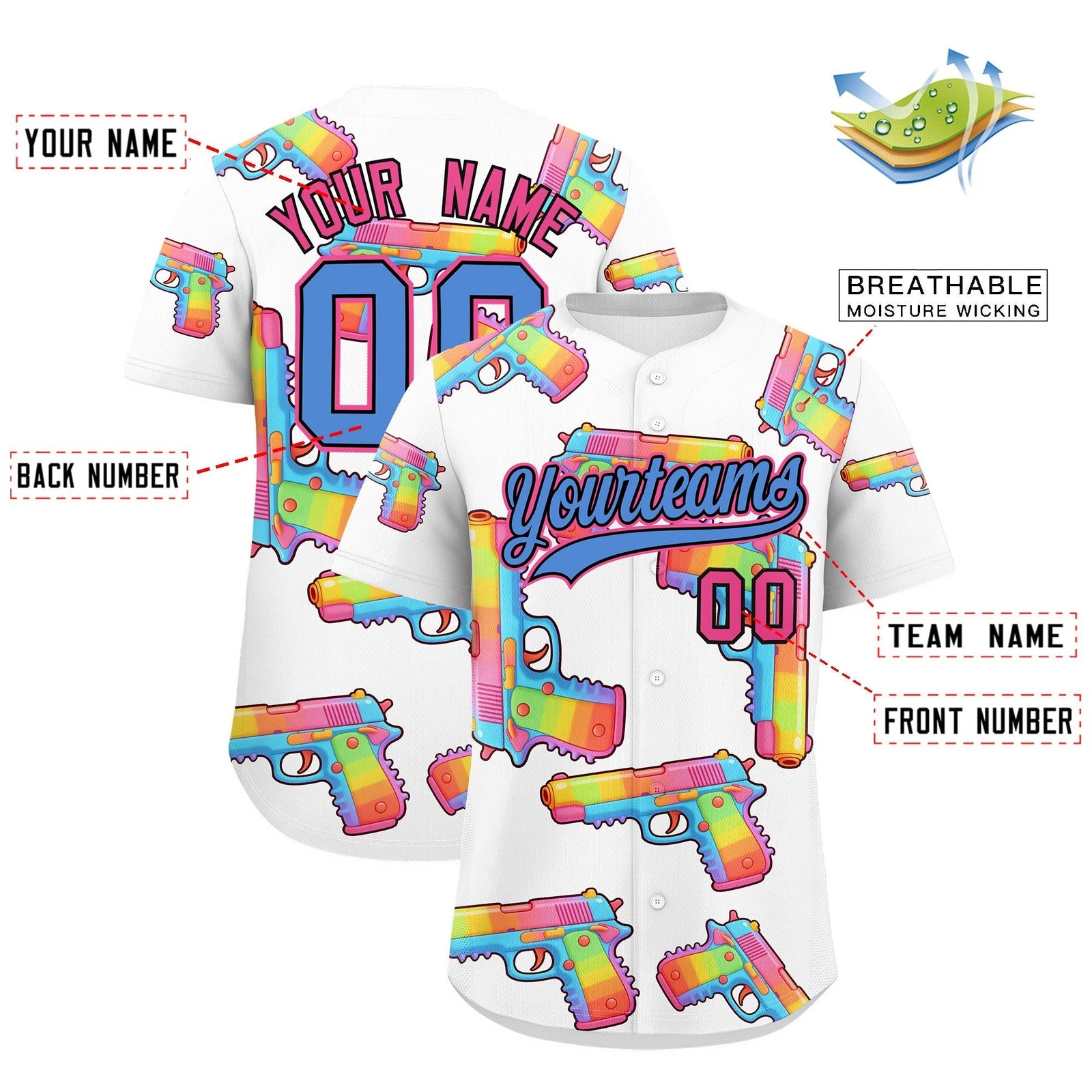 Custom Youth Baseball Jersey White Powder Blue Sugar-Coated Firepower Graffiti Pattern Urban Fashion
