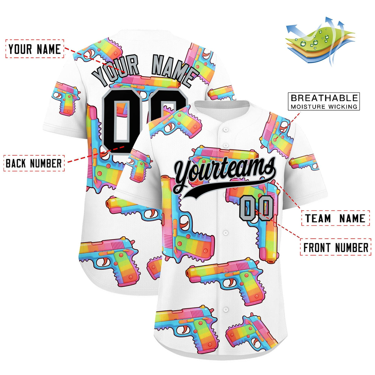 Custom Youth Baseball Jersey White Black Sugar-Coated Firepower Graffiti Pattern Hip-hop