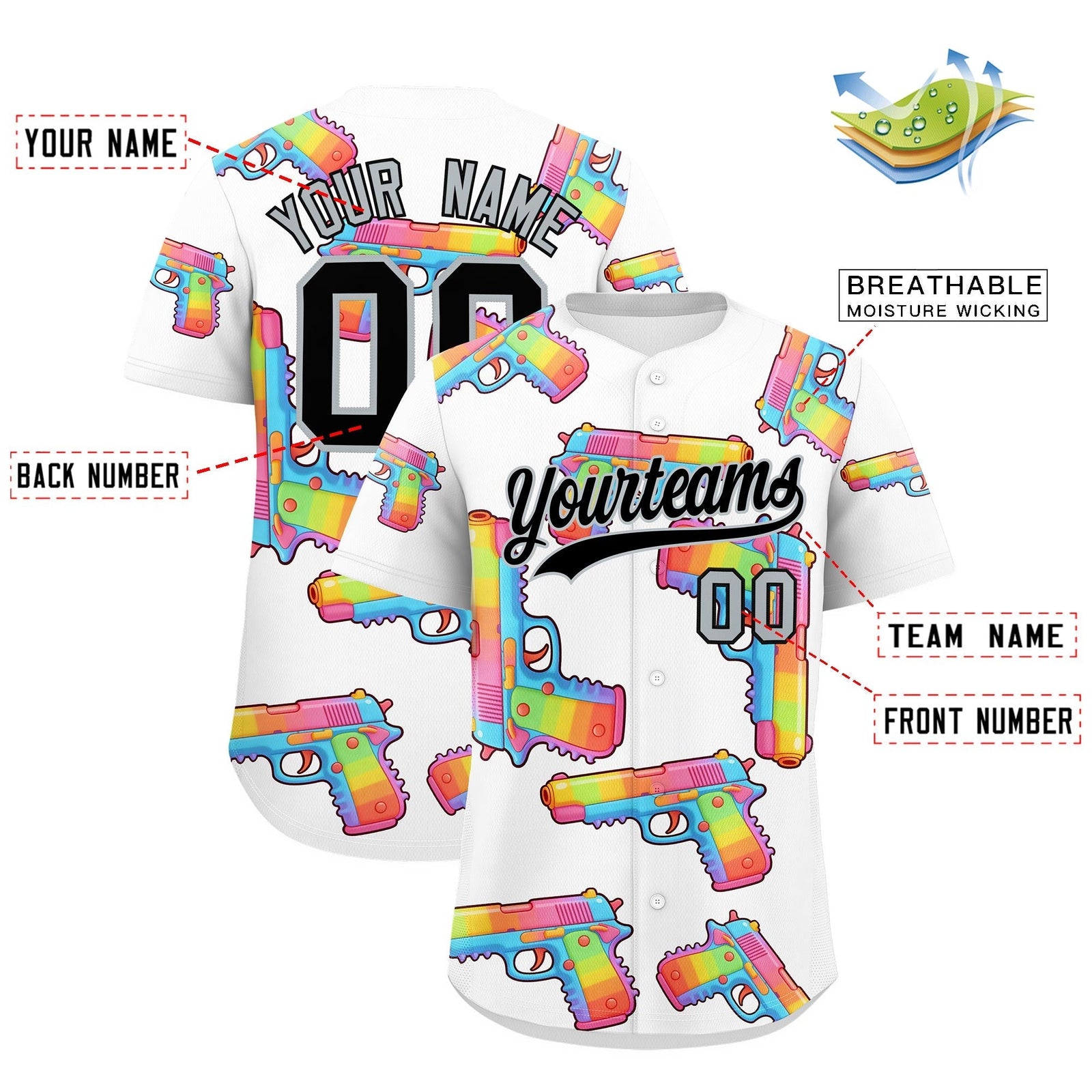Custom Youth Baseball Jersey White Black Sugar-Coated Firepower Graffiti Pattern Hip-hop