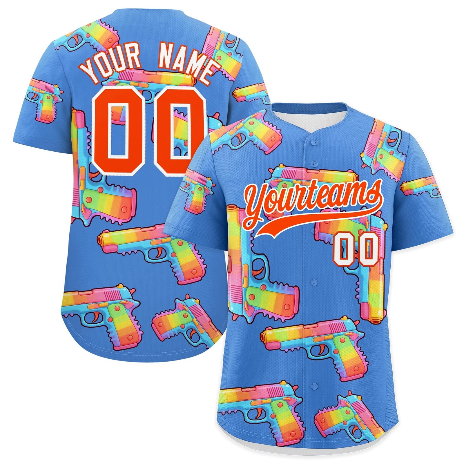 Custom Youth Baseball Jersey Powder Blue Orange Sugar-Coated Firepower Graffiti Pattern Hip-hop