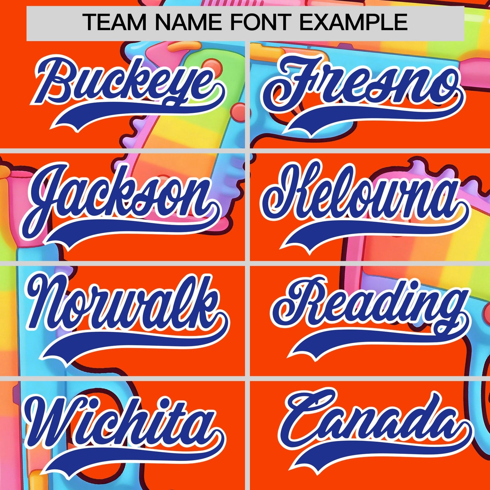 Custom Youth Baseball Jersey Orange Royal Blue Sugar-Coated Firepower Graffiti Pattern Urban Fashion