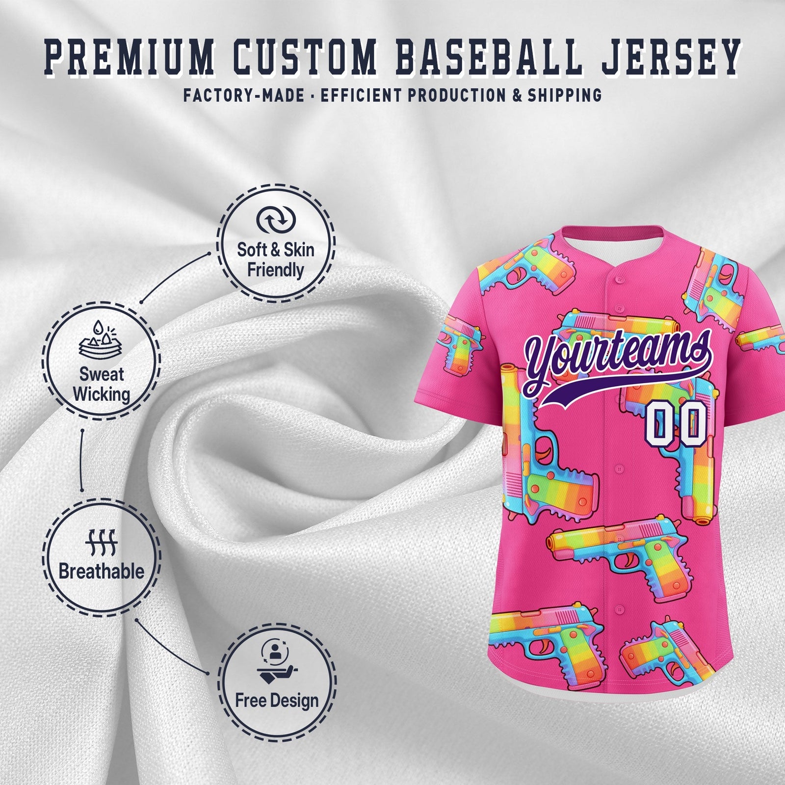 Custom Youth Baseball Jersey Pink Purple Sugar-Coated Firepower Graffiti Pattern Street Style