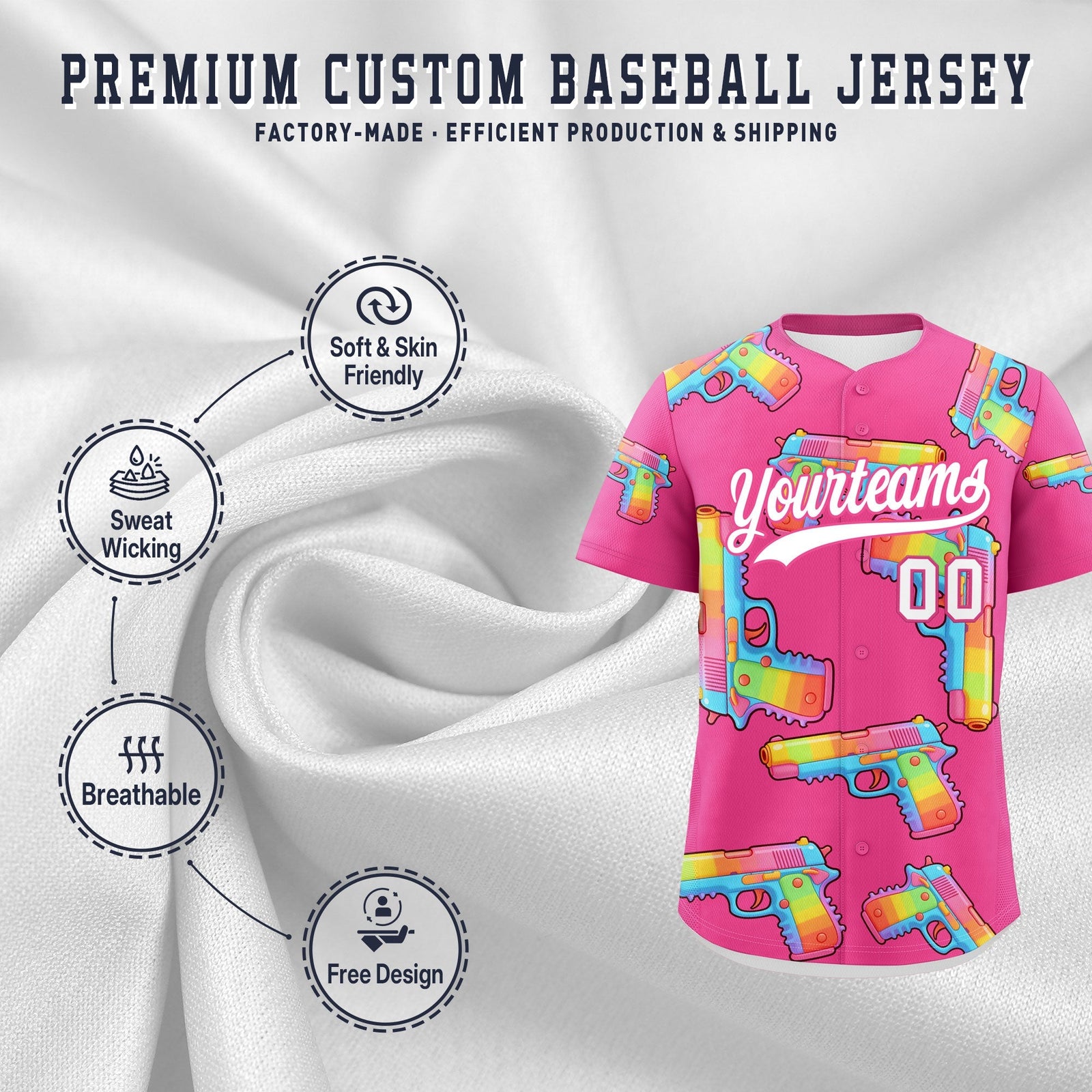 Custom Youth Baseball Jersey Pink White Sugar-Coated Firepower Graffiti Pattern Urban Fashion