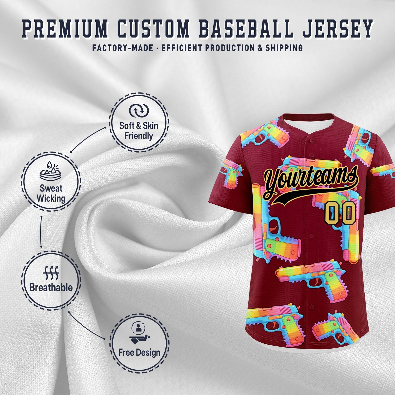 Custom Youth Baseball Jersey Crimson Black Khaki Sugar-Coated Firepower Graffiti Pattern Street Style
