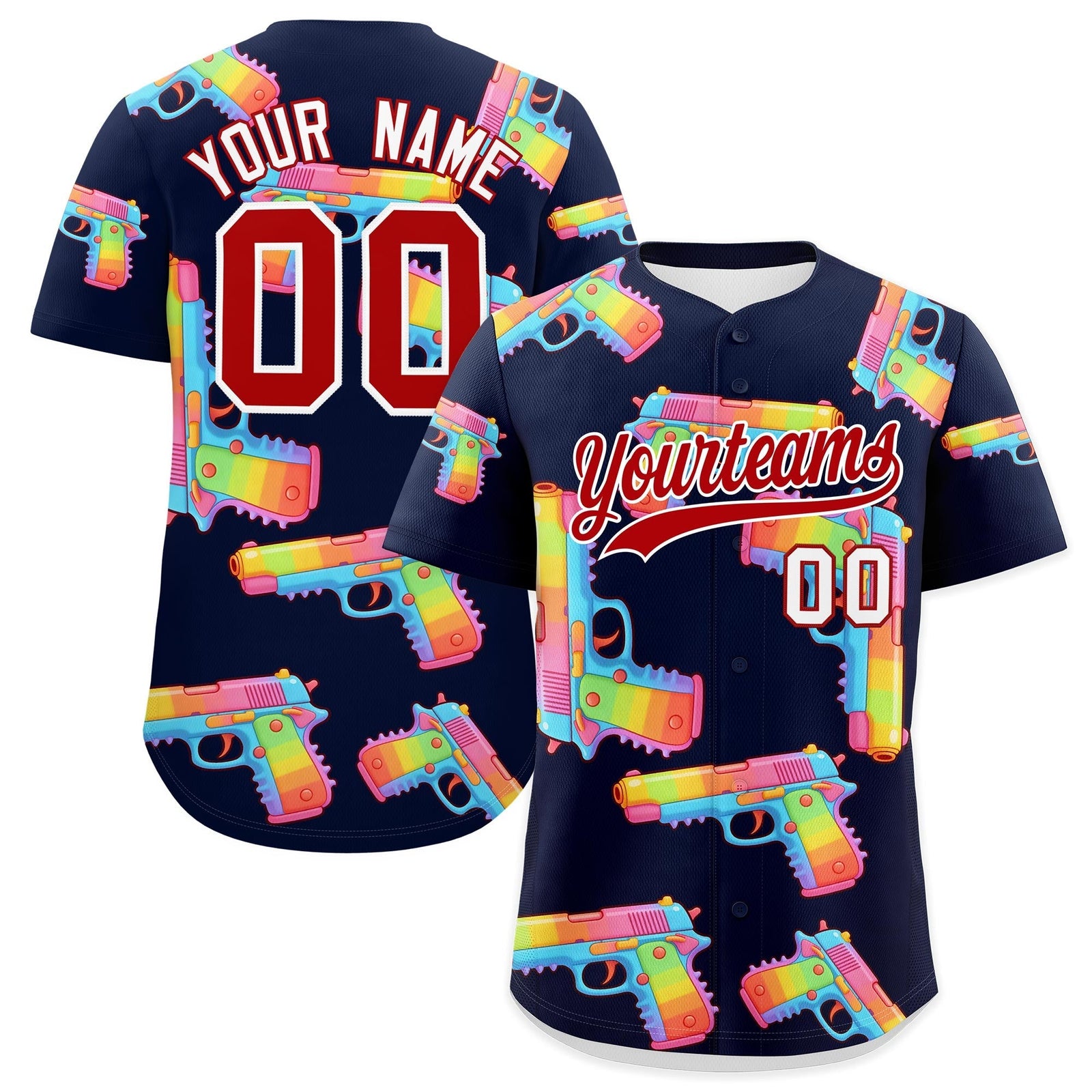 Custom Youth Baseball Jersey Navy Red Sugar-Coated Firepower Graffiti Pattern Street Style