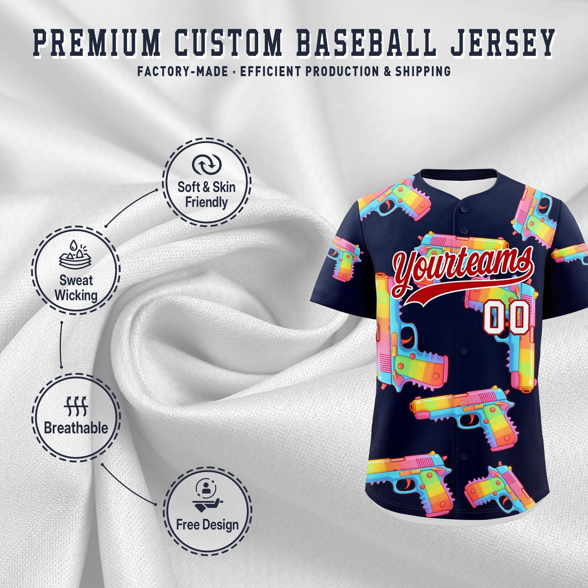 Custom Youth Baseball Jersey Navy Red Sugar-Coated Firepower Graffiti Pattern Street Style