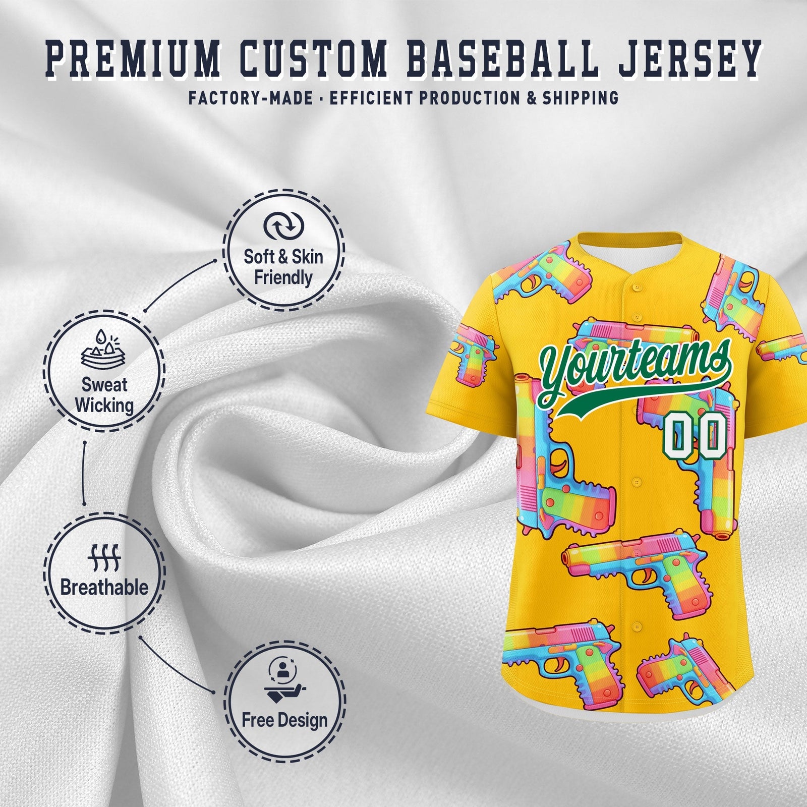 Custom Youth Baseball Jersey Yellow Kelly Green Sugar-Coated Firepower Graffiti Pattern Urban Fashion