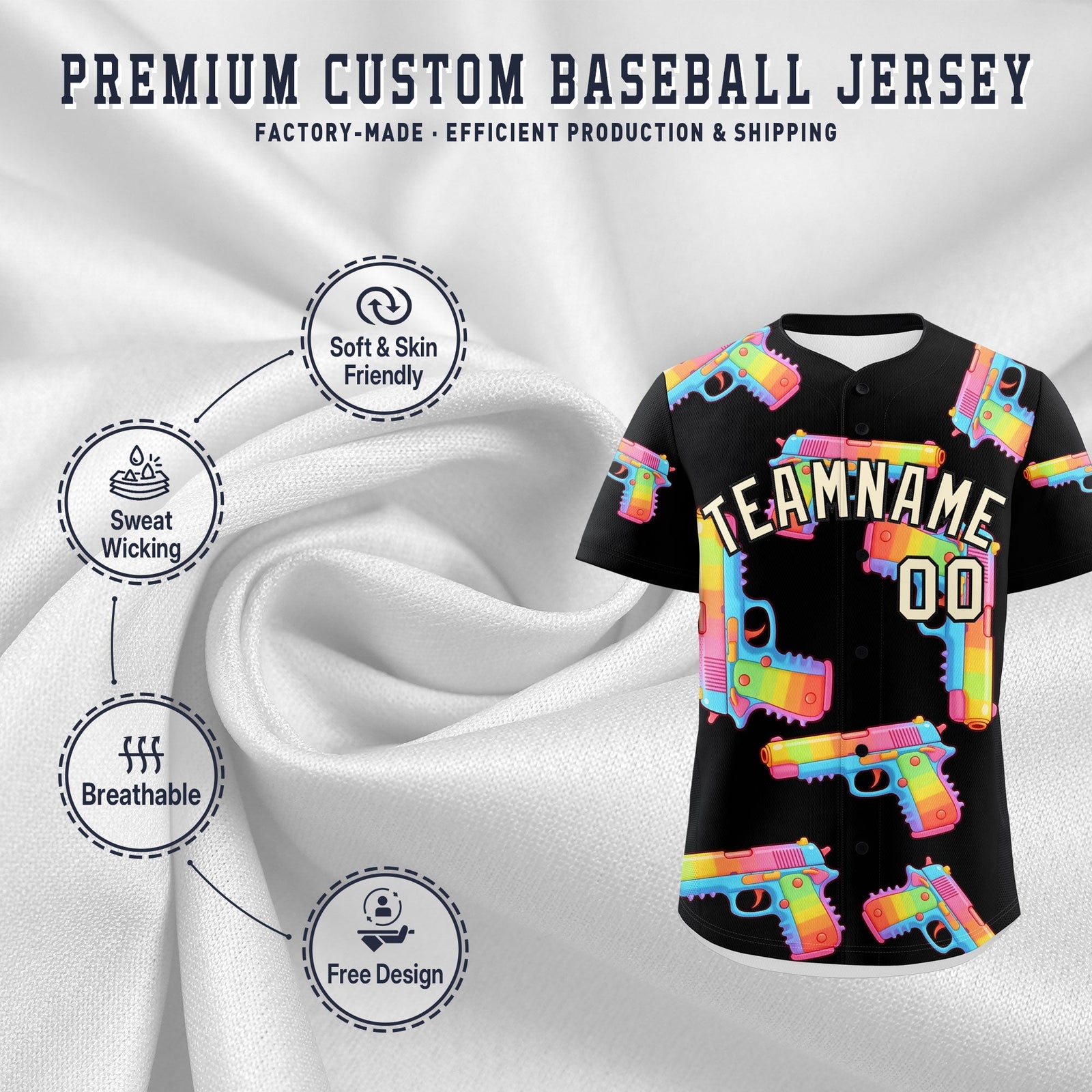 Custom Youth Baseball Jersey Black Cream Sugar-Coated Firepower Graffiti Pattern Street Style