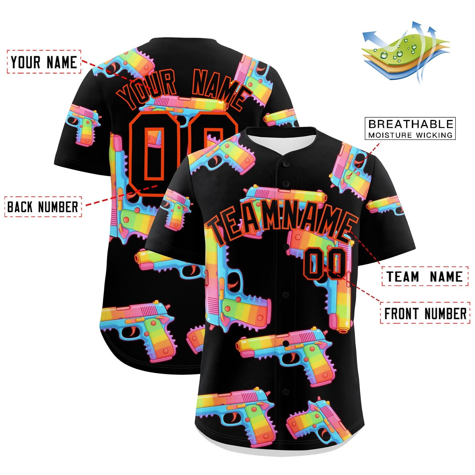 Custom Youth Baseball Jersey Black Orange Sugar-Coated Firepower Graffiti Pattern Street Style