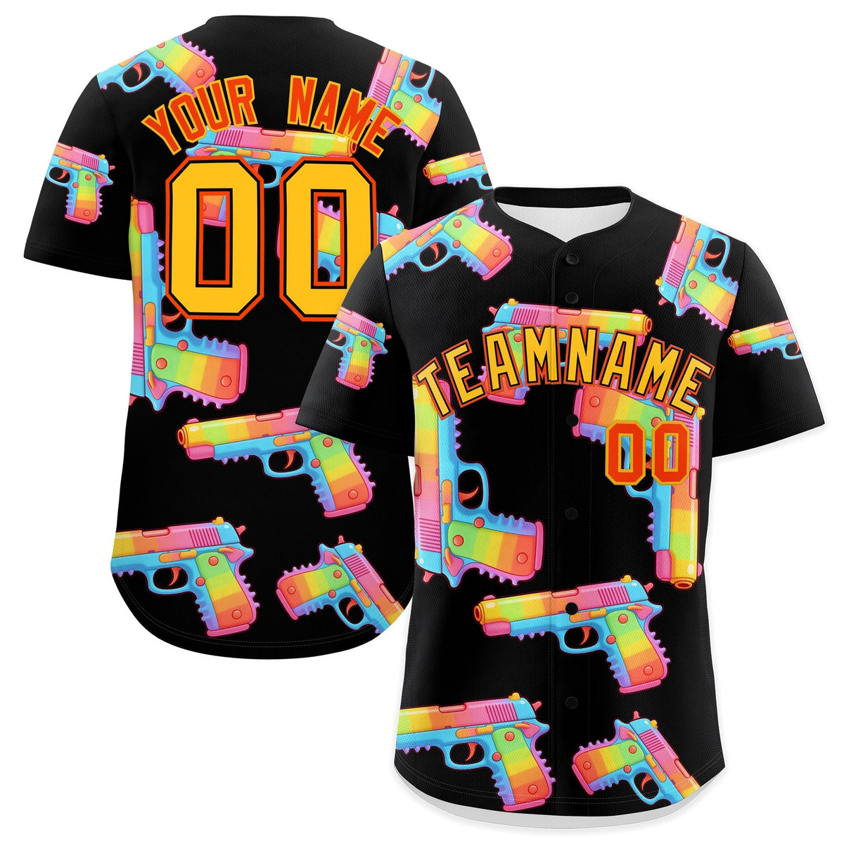 Custom Youth Baseball Jersey Black Yellow Sugar-Coated Firepower Graffiti Pattern Hip-hop