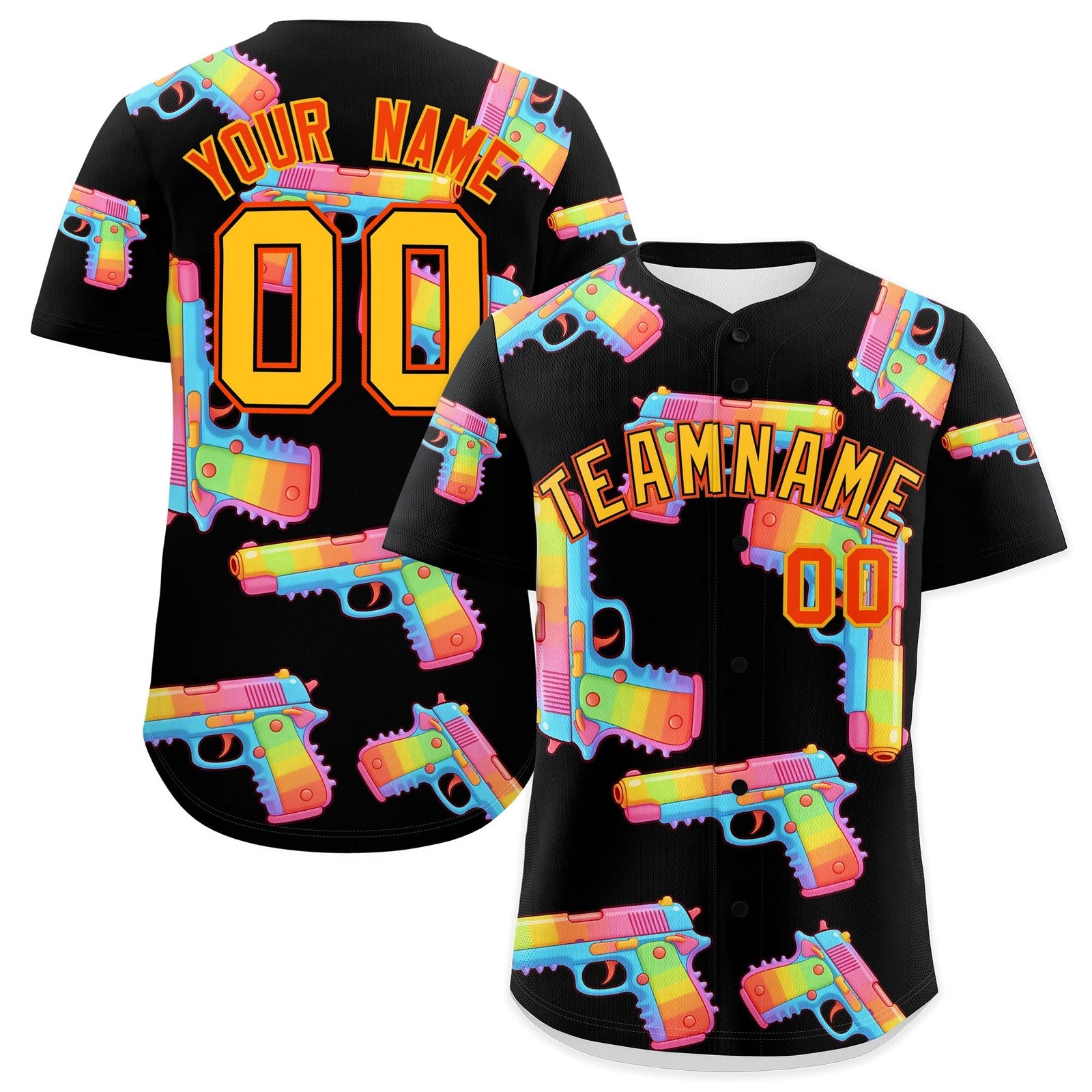 Custom Youth Baseball Jersey Black Yellow Sugar-Coated Firepower Graffiti Pattern Hip-hop