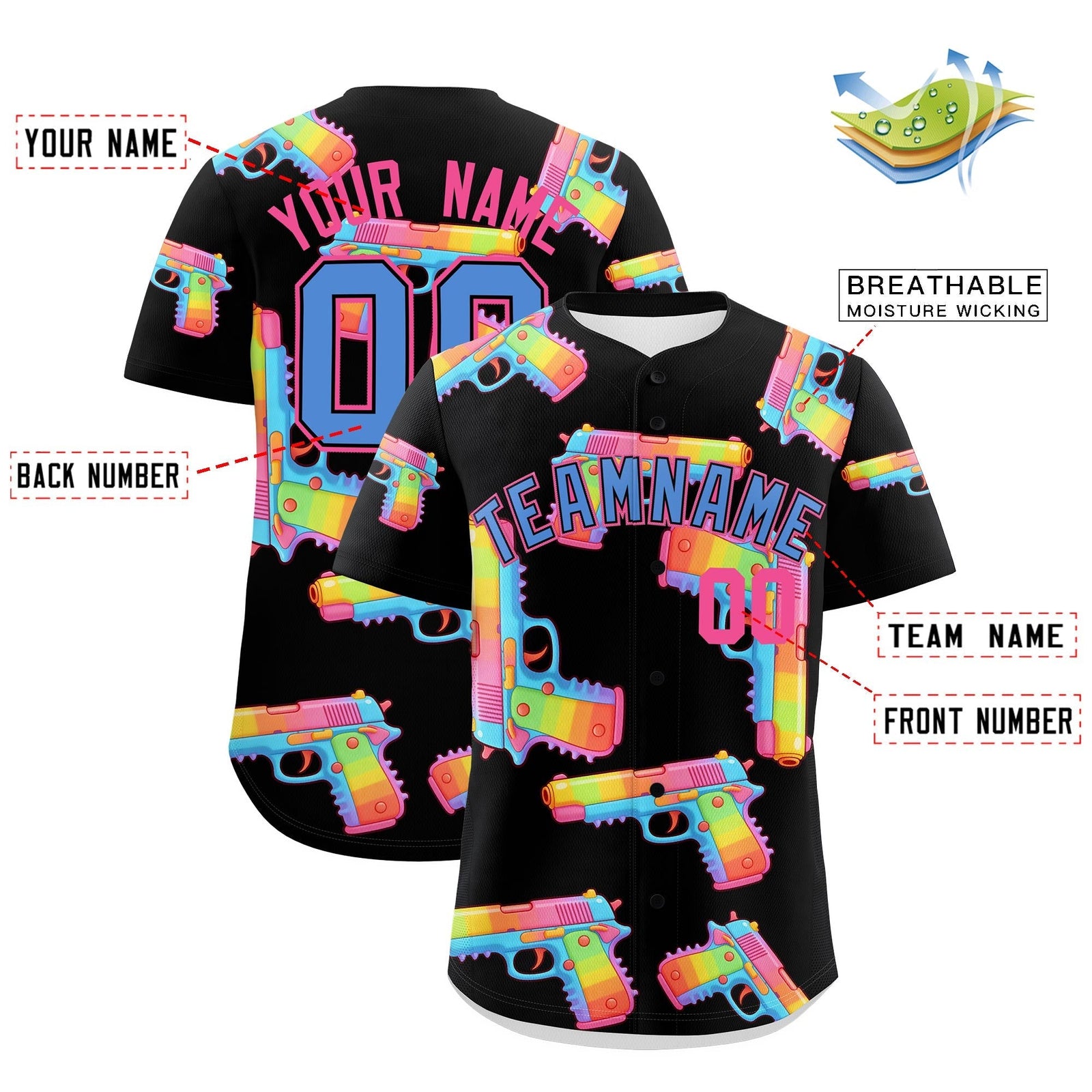 Custom Youth Baseball Jersey Black Powder Blue Sugar-Coated Firepower Graffiti Pattern Hip-hop