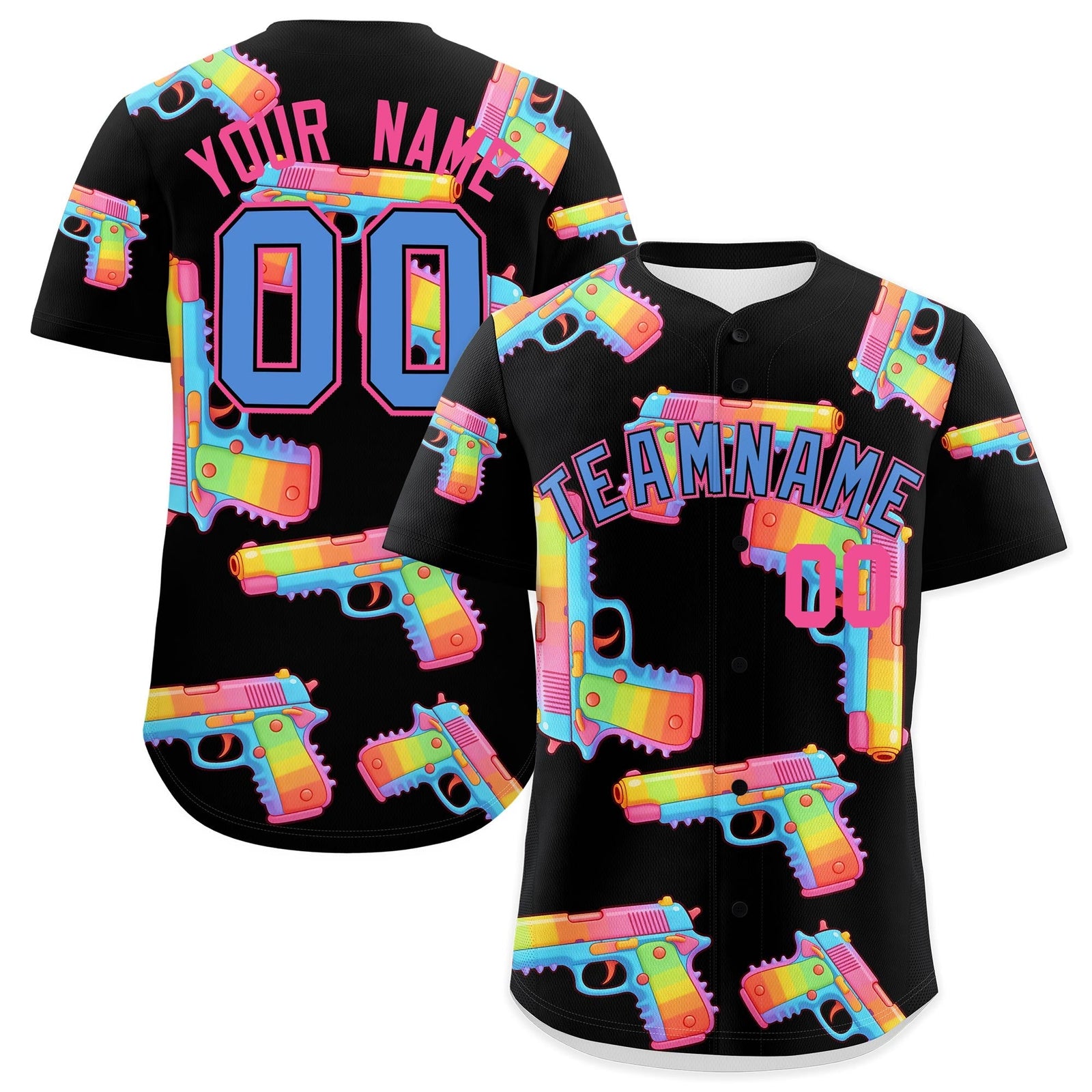 Custom Youth Baseball Jersey Black Powder Blue Sugar-Coated Firepower Graffiti Pattern Hip-hop