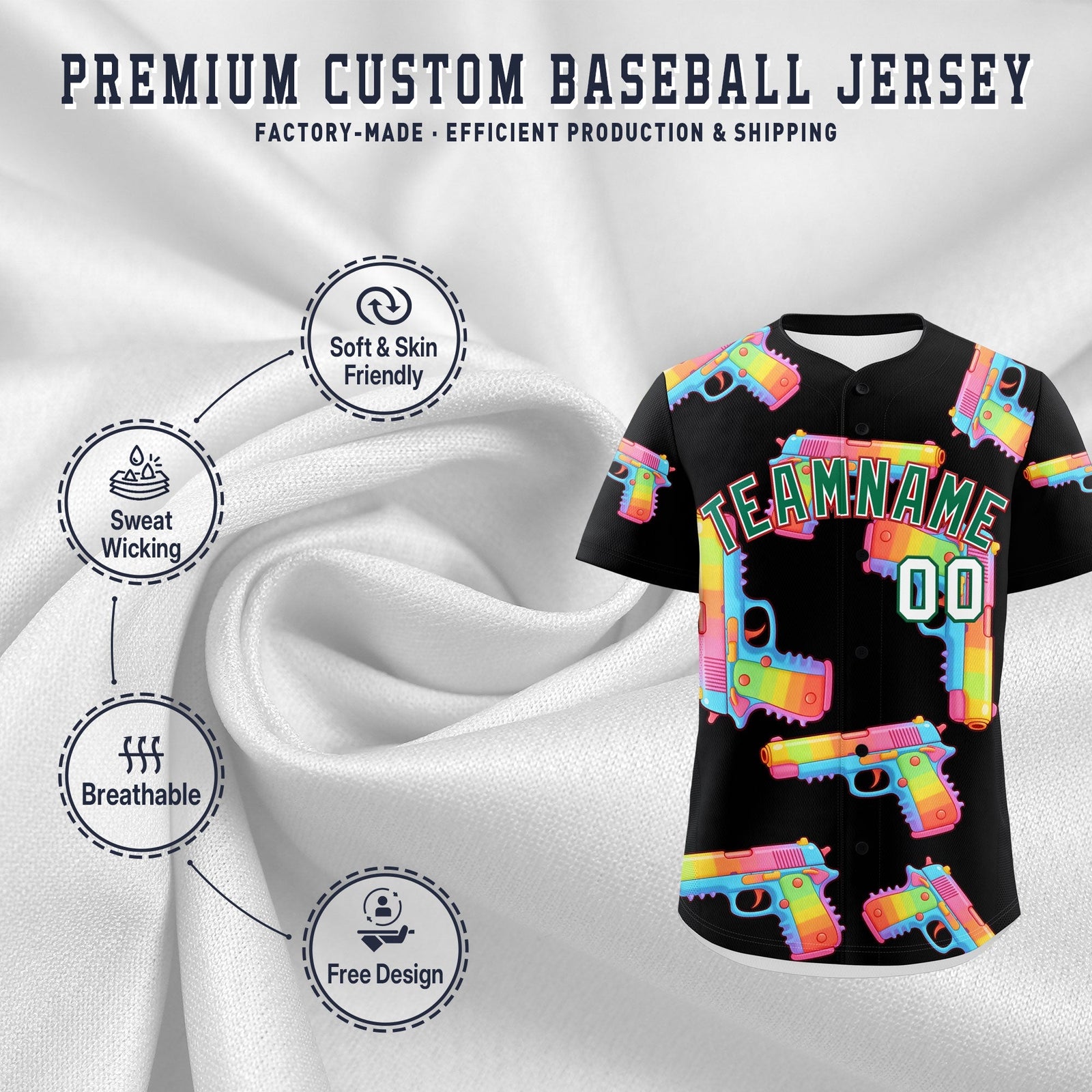 Custom Youth Baseball Jersey Black Kelly Green Sugar-Coated Firepower Graffiti Pattern Urban Fashion