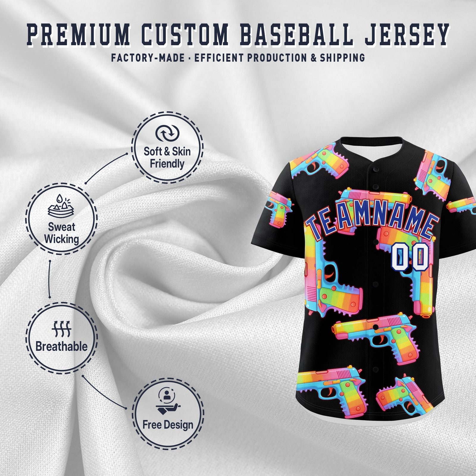 Custom Youth Baseball Jersey Black Royal Blue Sugar-Coated Firepower Graffiti Pattern Street Style