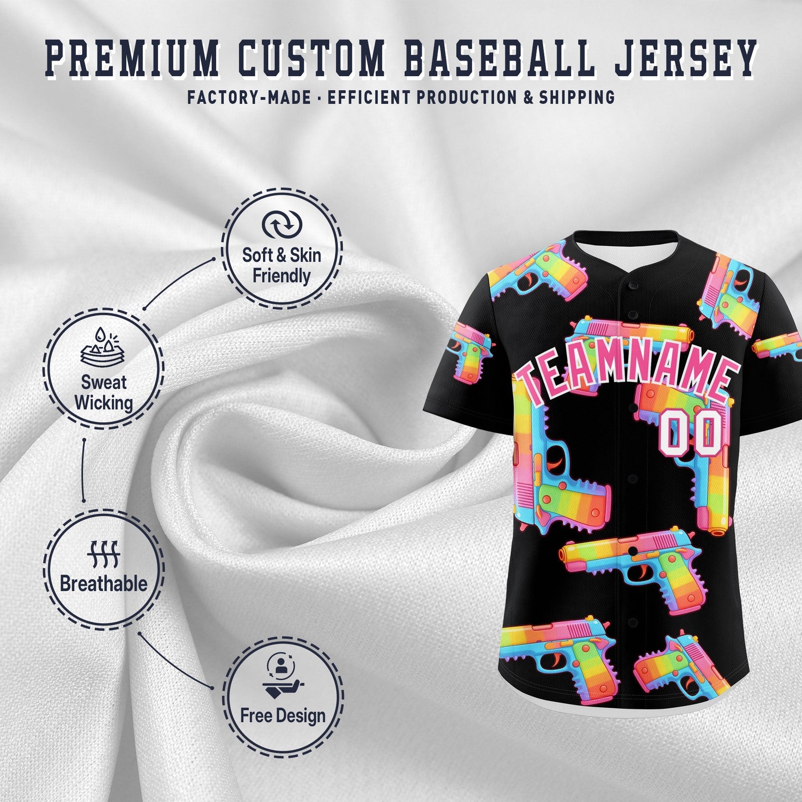 Custom Youth Baseball Jersey Black Pink Sugar-Coated Firepower Graffiti Pattern Hip-hop