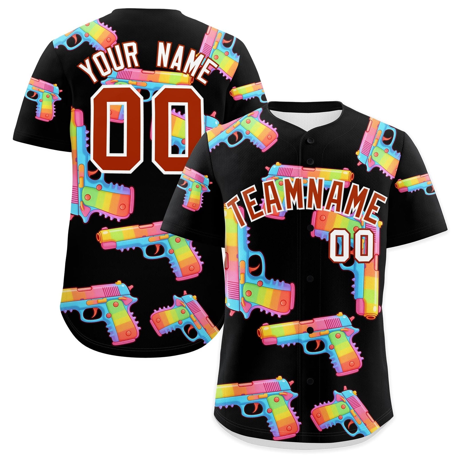 Custom Youth Baseball Jersey Black Dark Orange Sugar-Coated Firepower Graffiti Pattern Urban Fashion