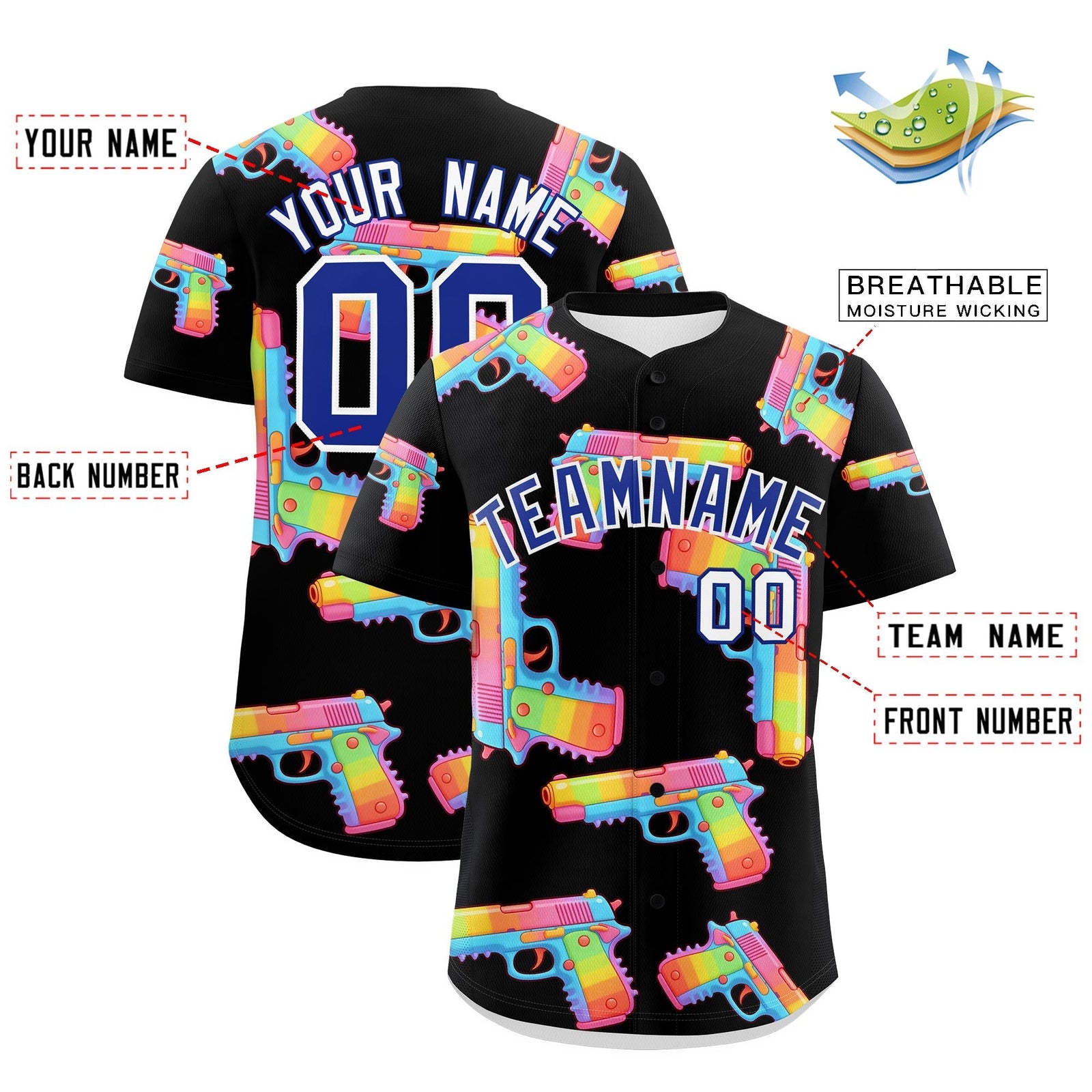 Custom Youth Baseball Jersey Black Royal Blue Sugar-Coated Firepower Graffiti Pattern Street Style