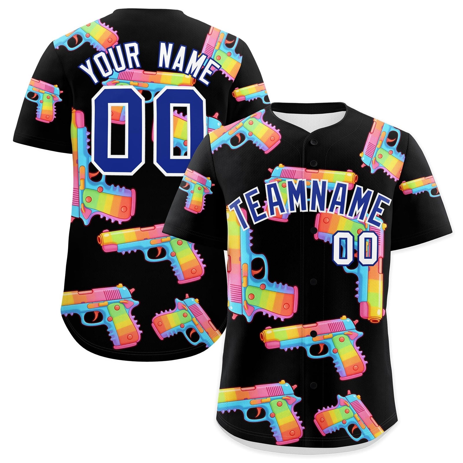 Custom Youth Baseball Jersey Black Royal Blue Sugar-Coated Firepower Graffiti Pattern Street Style