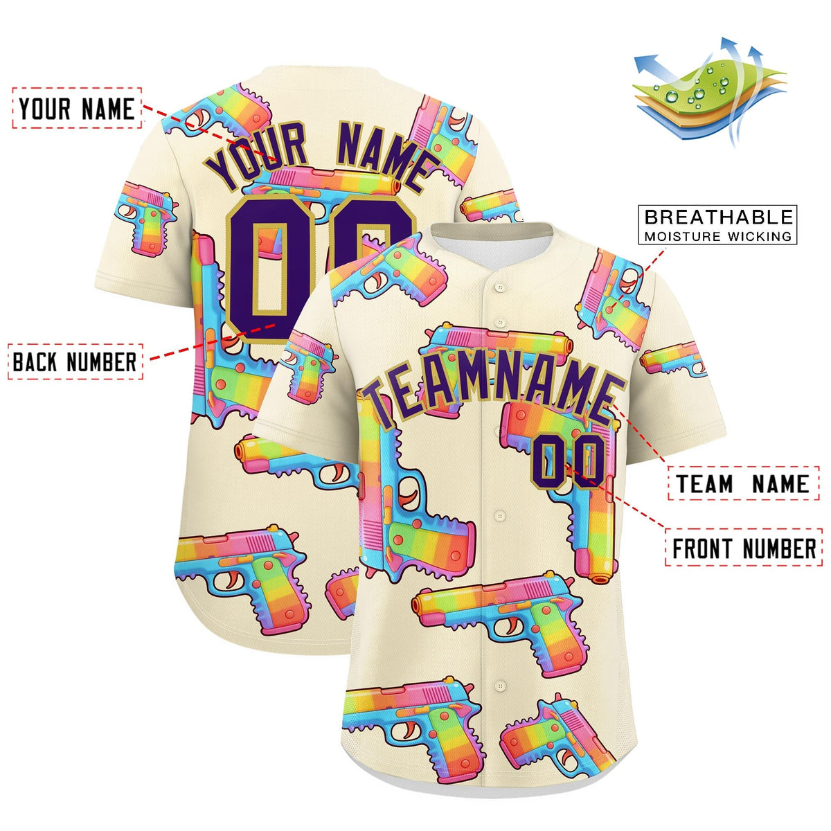 Custom Youth Baseball Jersey Cream Purple Sugar-Coated Firepower Graffiti Pattern Street Style