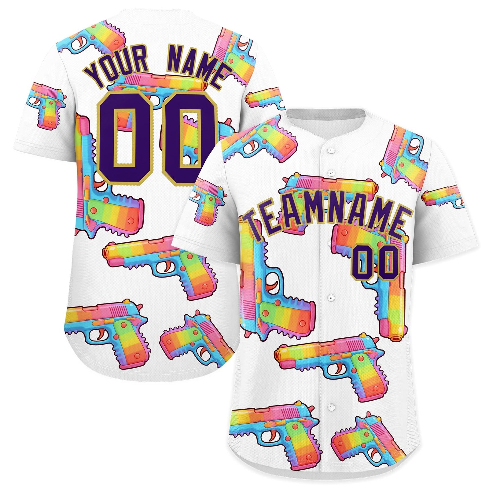 Custom Youth Baseball Jersey White Purple Sugar-Coated Firepower Graffiti Pattern Street Style