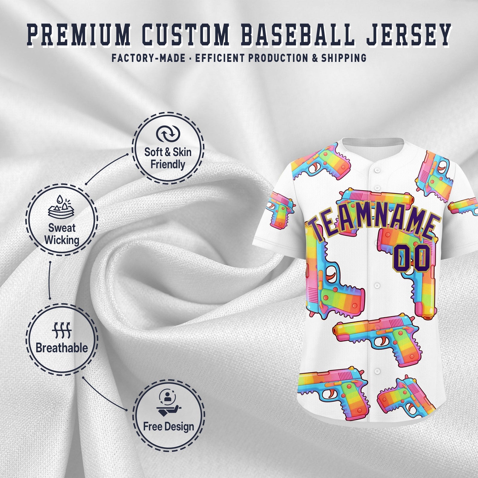 Custom Youth Baseball Jersey White Purple Sugar-Coated Firepower Graffiti Pattern Street Style