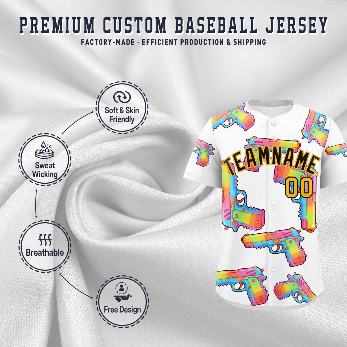 Custom Youth Baseball Jersey White Black Sugar-Coated Firepower Graffiti Pattern Hip-hop