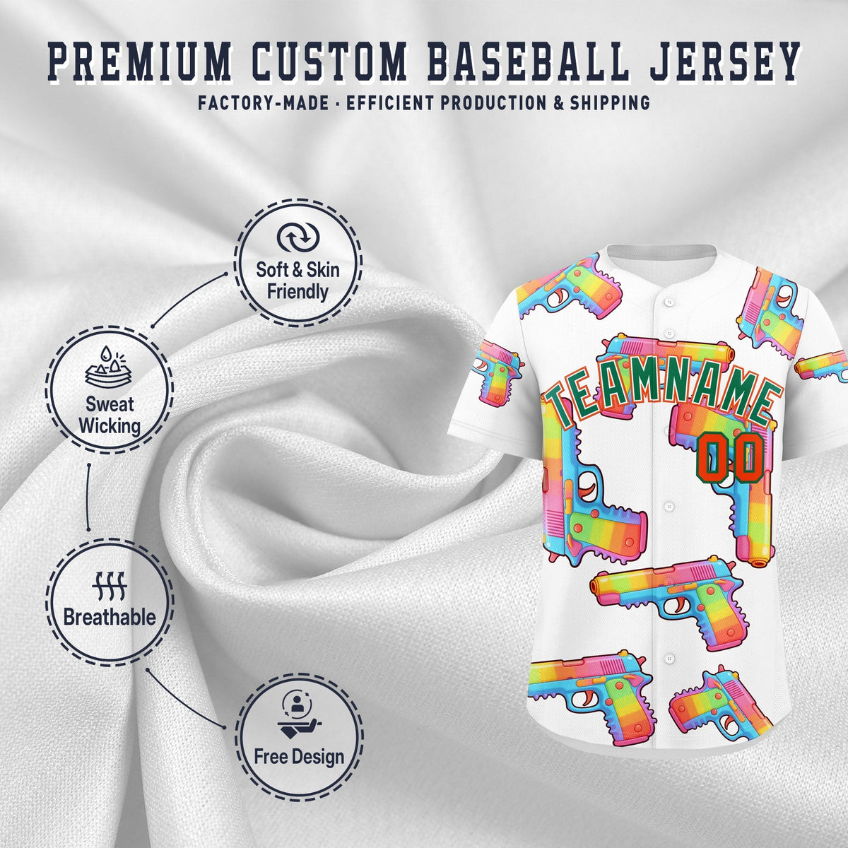 Custom Youth Baseball Jersey White Kelly Green Sugar-Coated Firepower Graffiti Pattern Street Style