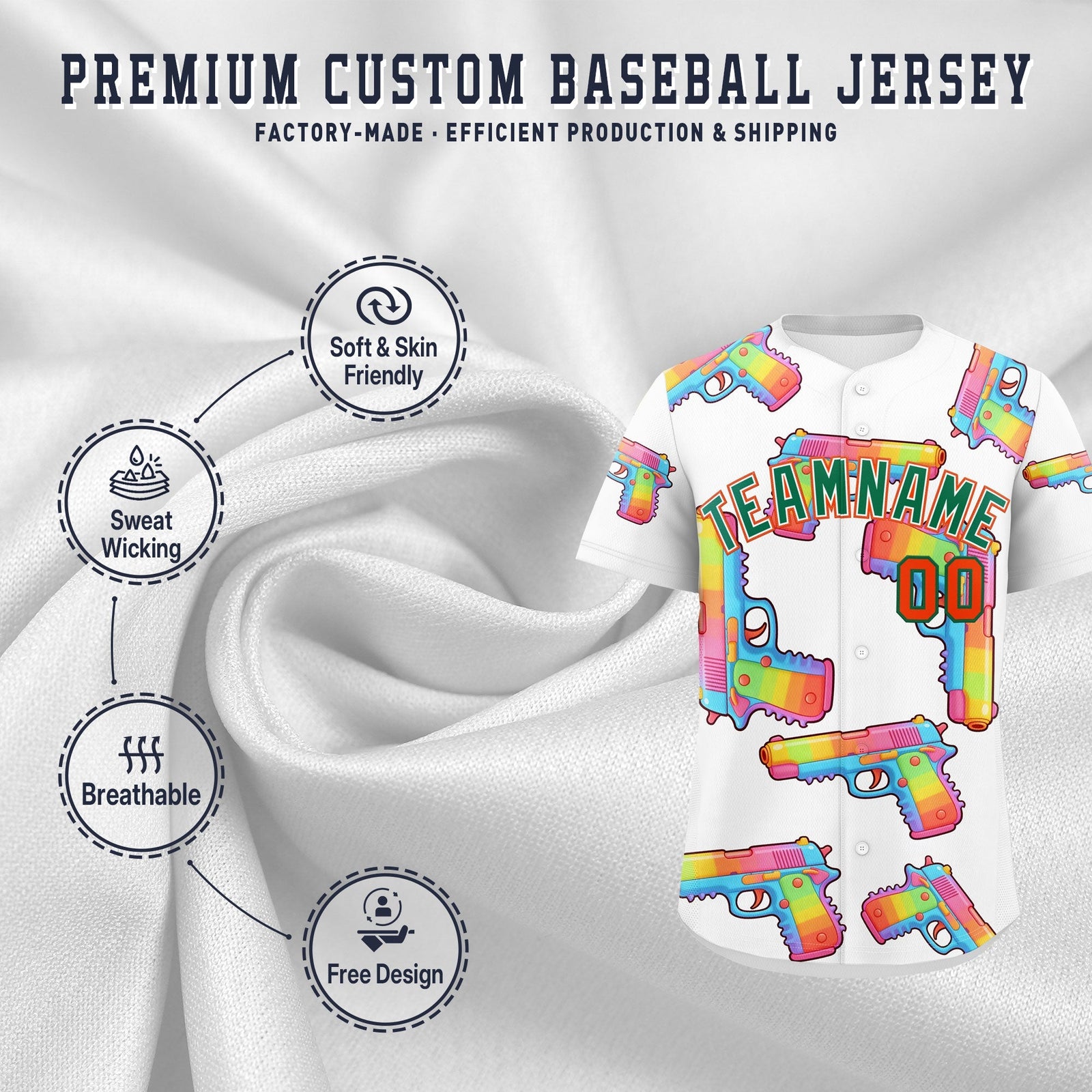 Custom Youth Baseball Jersey White Kelly Green Sugar-Coated Firepower Graffiti Pattern Street Style