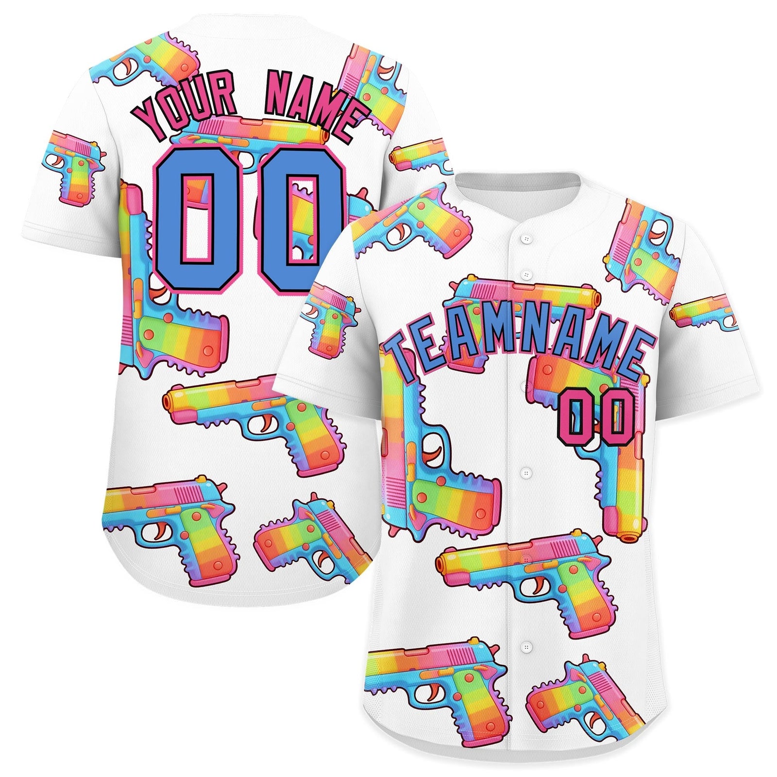 Custom Youth Baseball Jersey White Powder Blue Sugar-Coated Firepower Graffiti Pattern Urban Fashion